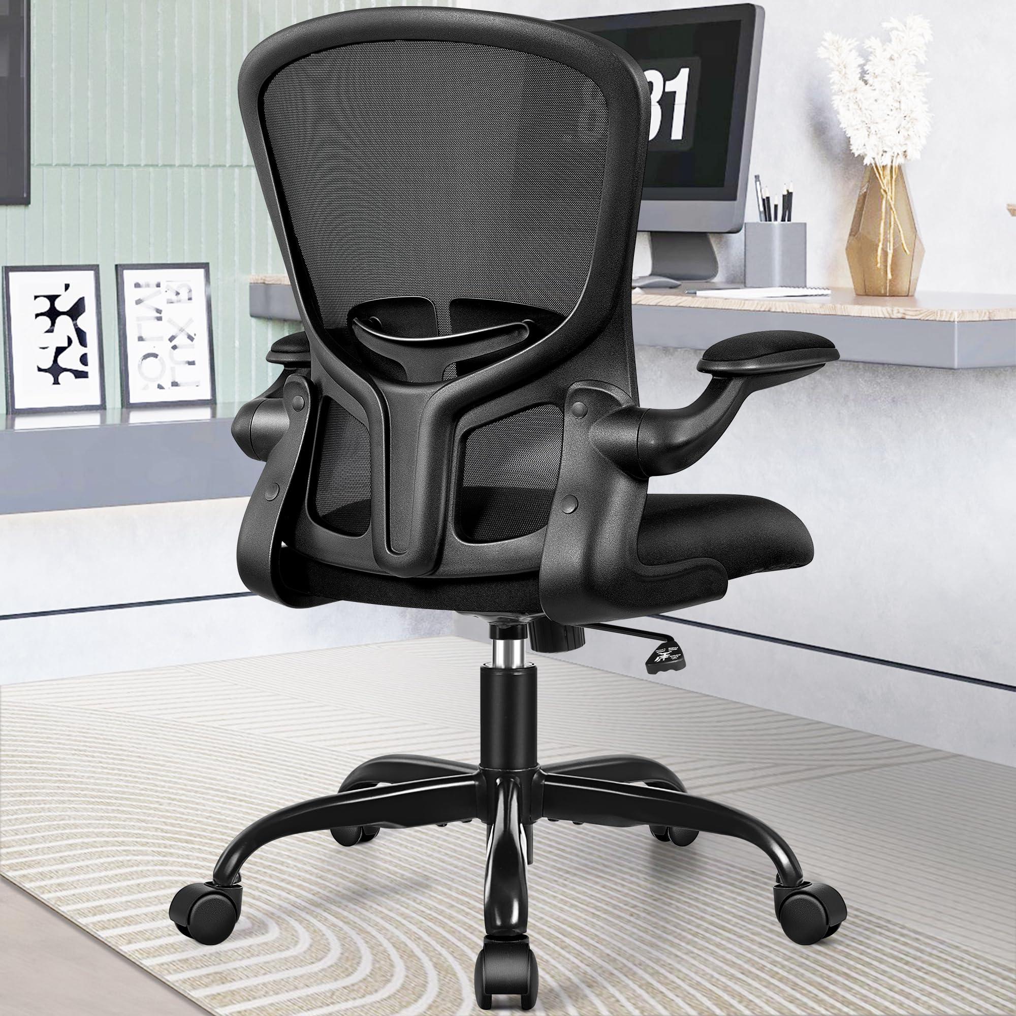 FelixKing Office Desk Chairs, Ergonomic PC Desk Chair with Wheels, Adjustable Lumbar Support and Height, Swivel Computer Chair with Flip-up Armrests, Ergo Mesh Backrest for Working (Black) - Image 10