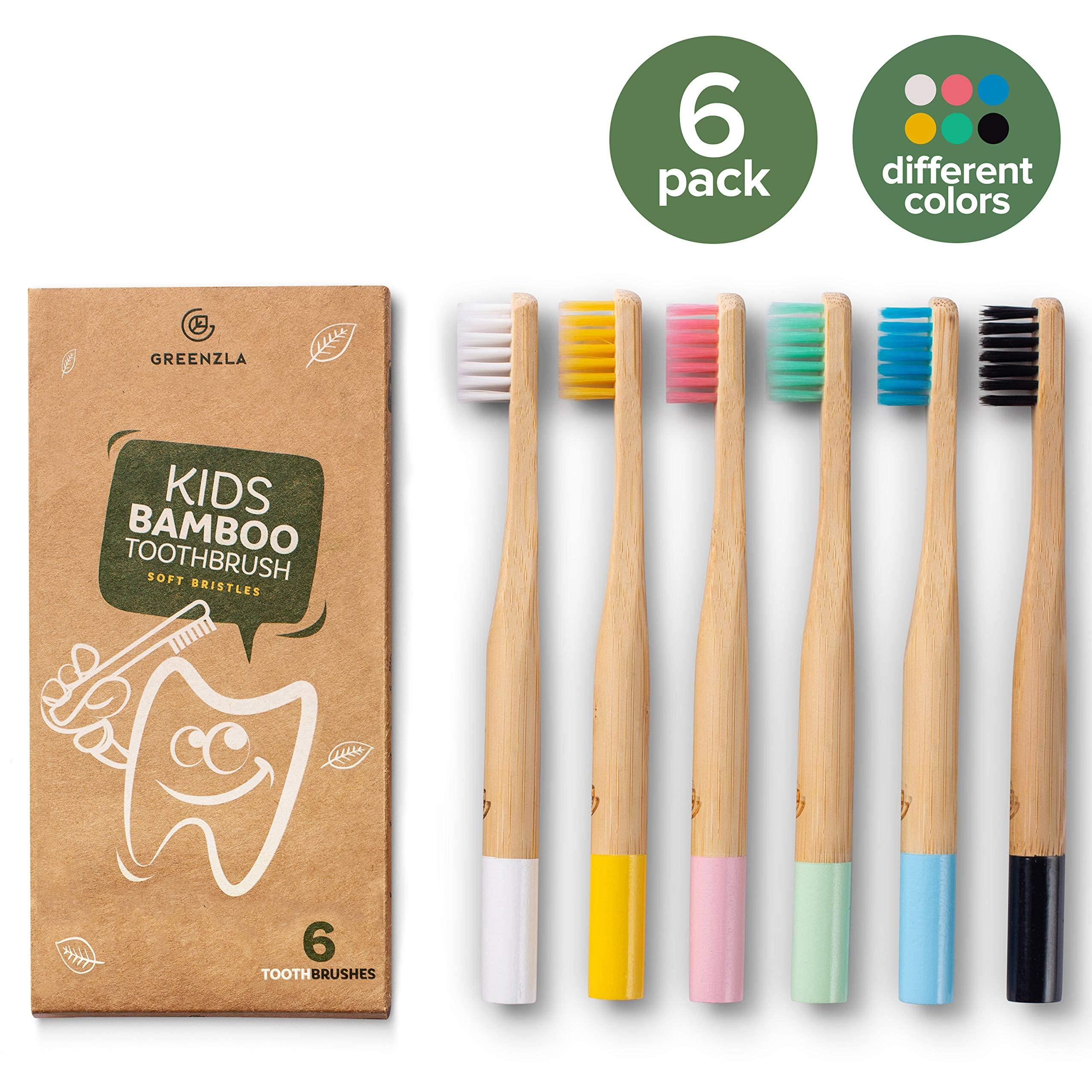 Greenzla Kids Bamboo Toothbrushes (6 Pack) | BPA Free Soft Bristles Toothbrushes | Eco-Friendly, Natural Bamboo Toothbrush Set | Biodegradable & Compostable Charcoal Wooden Toothbrushes - Image 4