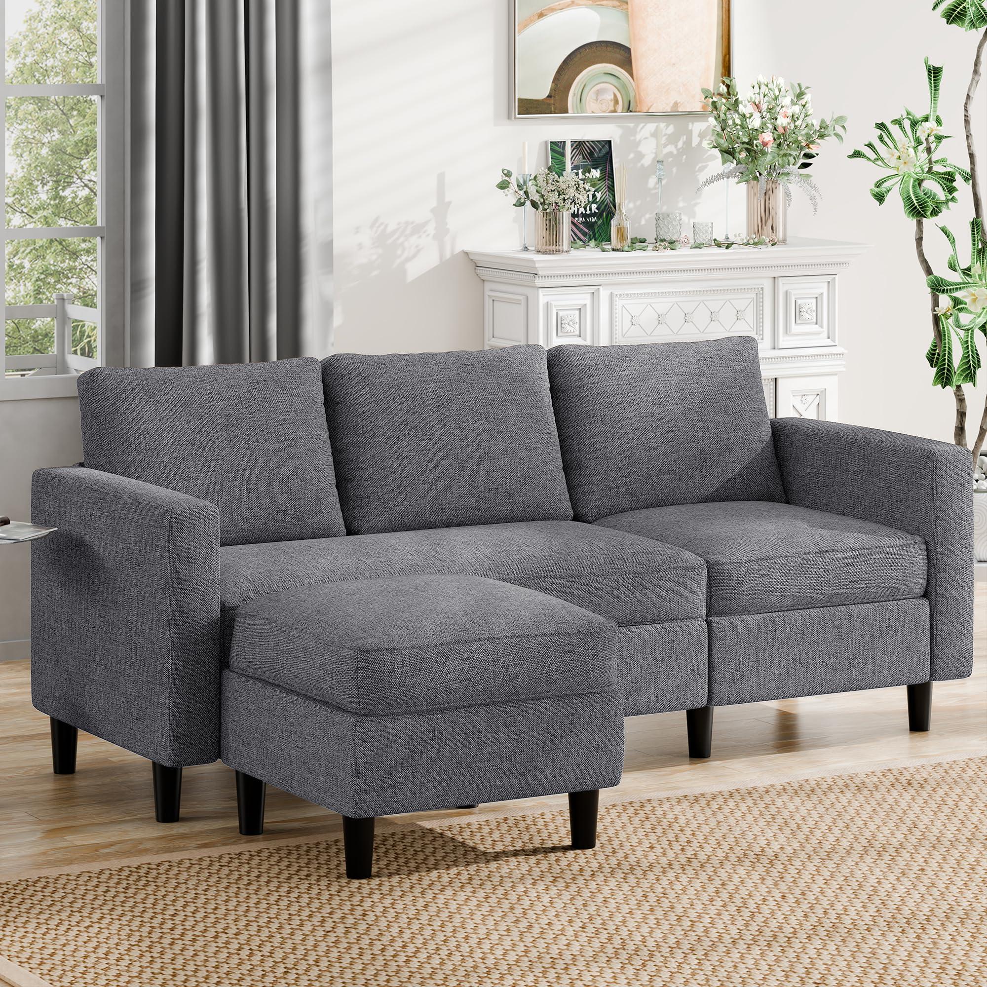 JAMFLY Sectional Sofa Couch Convertible L Shaped Sofas with Ottoman Small Sectional Couches for Living Room, 3 Seater Couch for Small Spaces, Dark Grey - Image 9