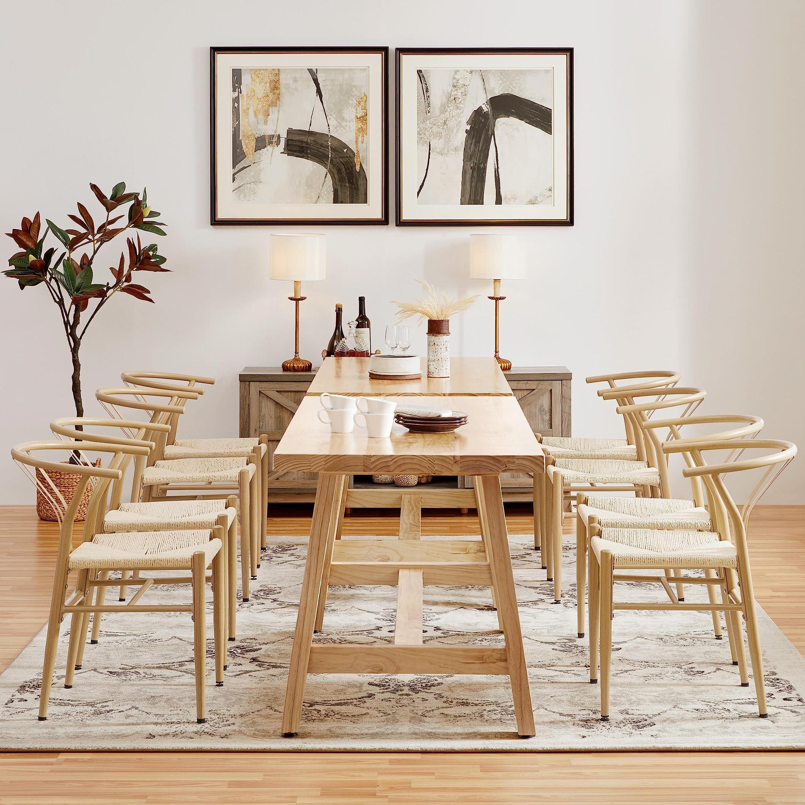 Yaheetech Weave Dining Chairs Set of 4 Mid-Century Modern Dining Room Chairs Weave Hemp Seat, Wood Color - Image 2
