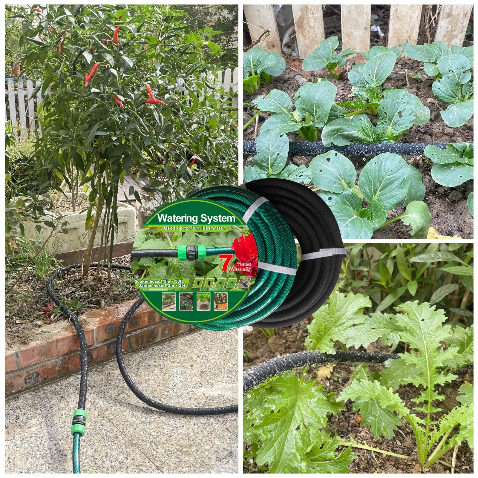 Customizable Soaker Hose System - 1/2 inch x 50ft Soaker Hose with 25ft Garden Hose, Irrigation Weeping Hose with Reinforced Fittings for Raised Garden Flower Bed, Vegetables and Shrub Plants. - Image 7