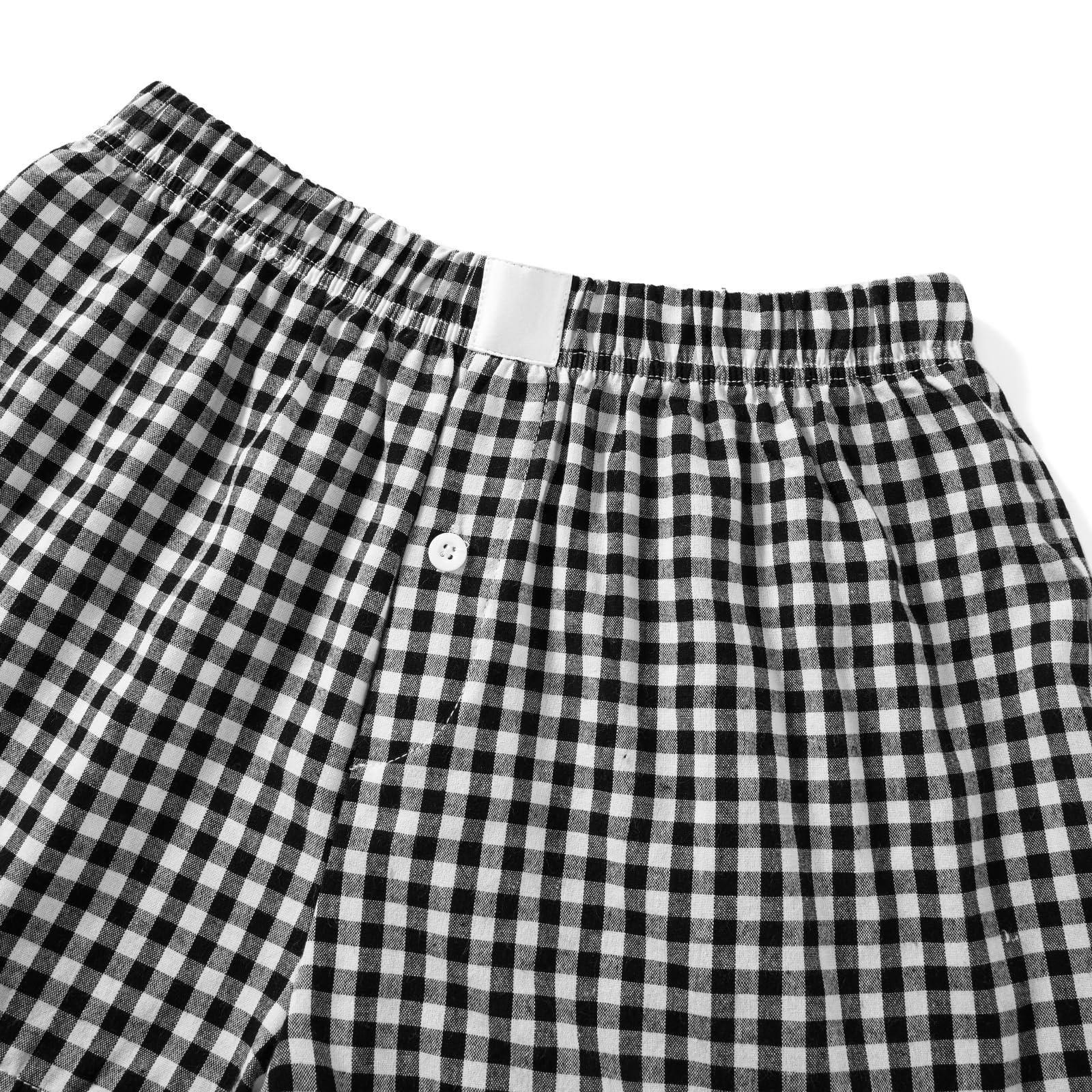 Women Gingham Boxer Shorts Y2k Cute Stripes Plaid Button Elastic Waist Lounge Boxers - Image 5