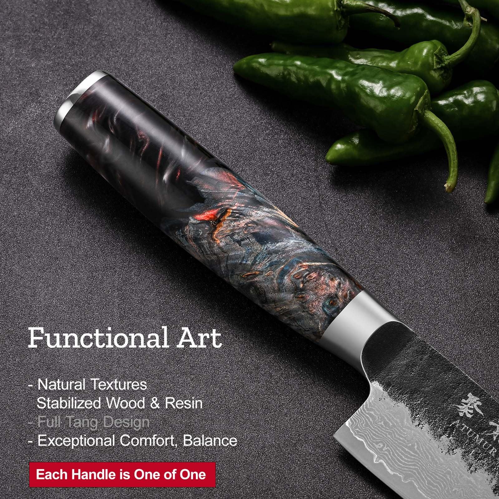Japanese Chef Knife, 8 Inch Damascus Kitchen Knife with VG10 Steel Core, Professional Black Forged Kitchen Knives with Ergonomic Handle, Leather Sheath & Luxury Gift Box, Birthday Gifts for Men Women - Image 5