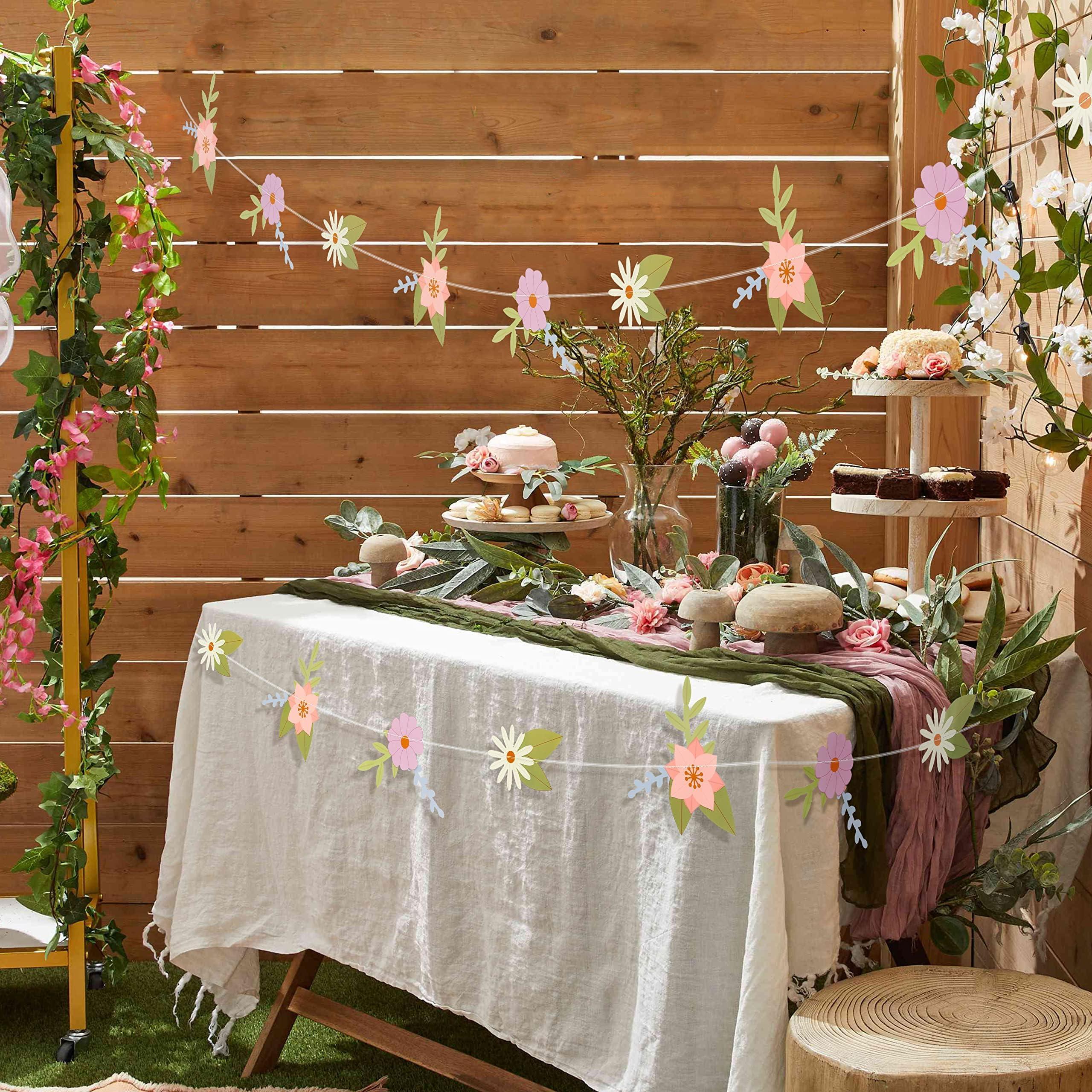 Cheerland Flower Birthday Decoration Wildflower Fairy Garland Flower Paper Floral Banner for Spring Party Woodland Baby Shower Tea Party Banner for Enchanted Garden Wedding Nursery Decor Supplies - Image 2