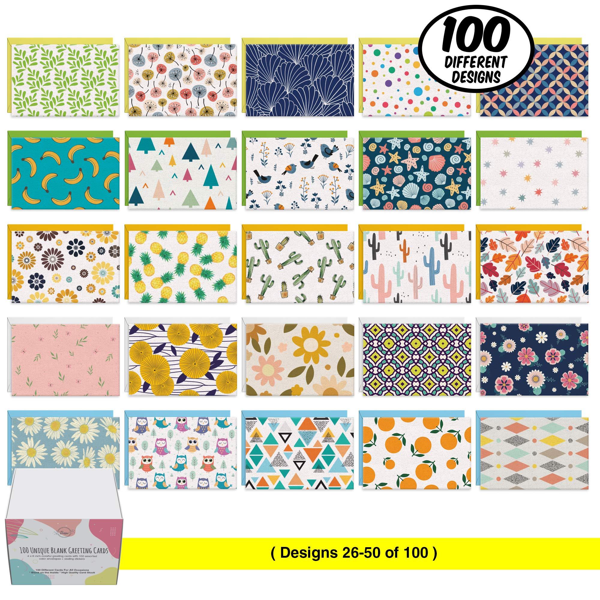 Dessie 100 Unique Blank Cards With Envelopes 4x6 - All Occasion Blank Greeting Cards w/Colored Envelopes & Gold Seals. No Repetition. Note Cards with Envelopes Set - Image 3