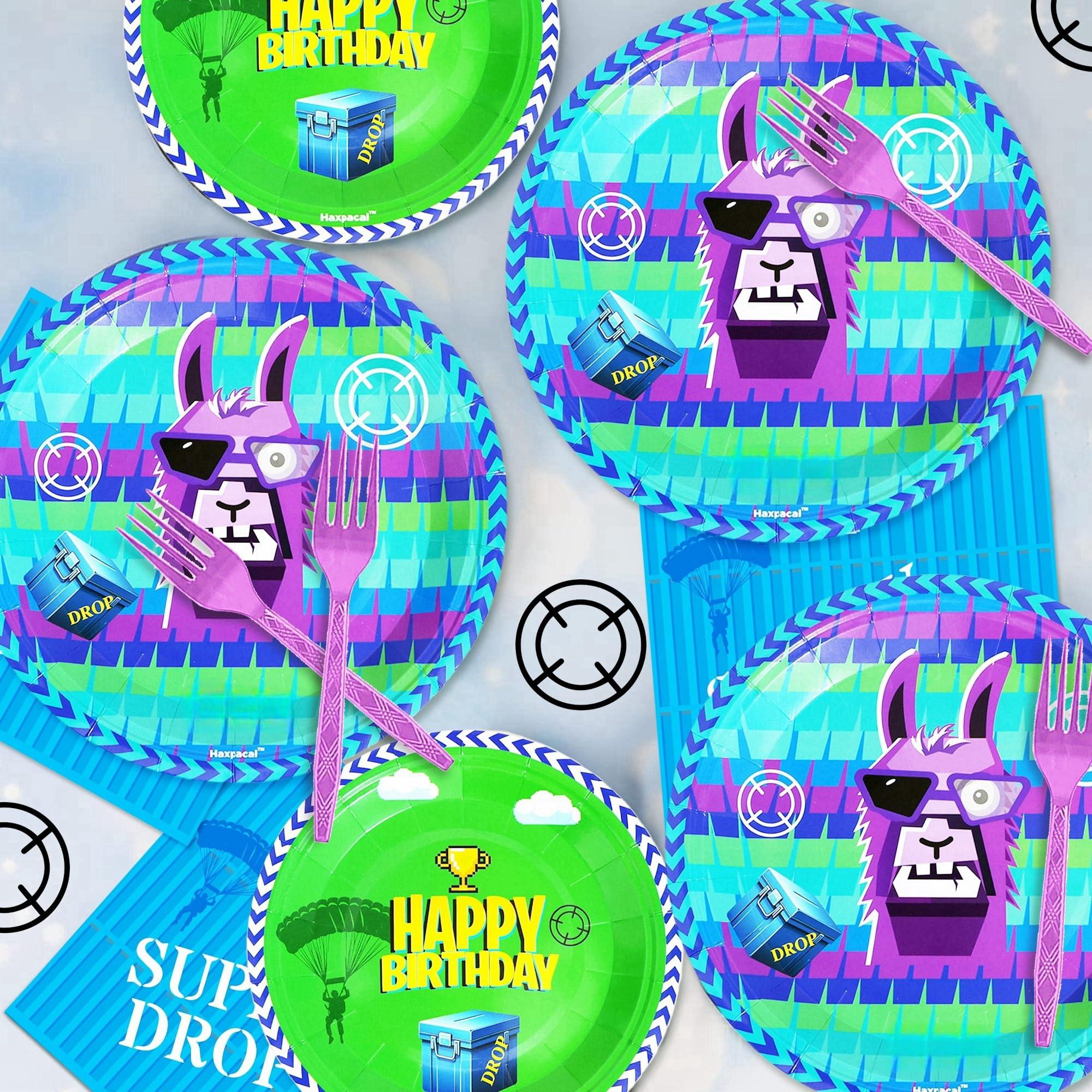 64Pcs Video Games Llama Party Tableware Supplies Including 32 Pcs Plates, 16 Pcs Forks and 16 Pcs Napkins, Video Games Theme Party Birthday Decorations - Image 4