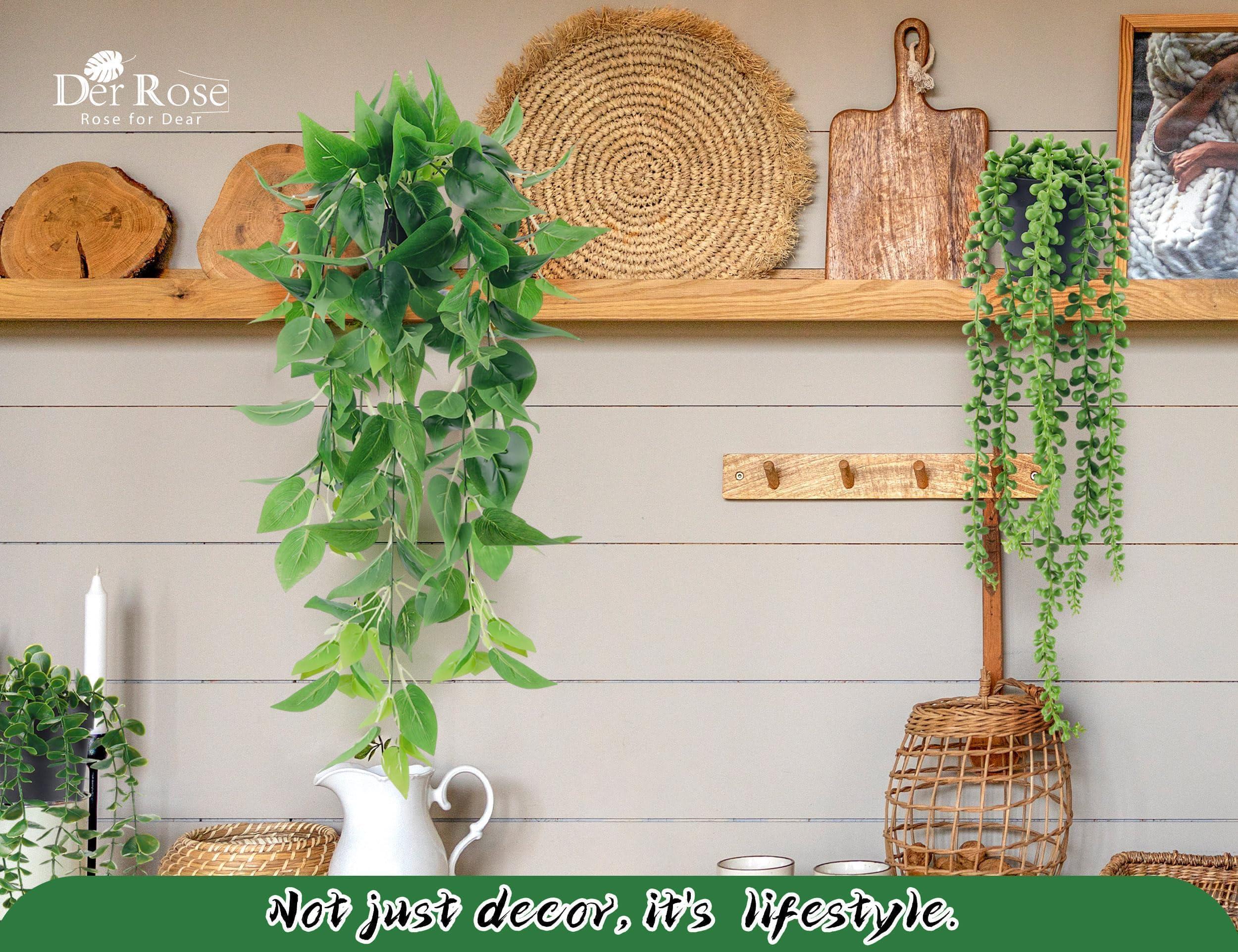 Der Rose 4Pcs Fake Plants Hanging Artificial Ivy Vine Faux Eucalyptus Hanging Plants, Boston Fern, String of Pearls for Living Room Bedroom Boho Wall Shelf Indoor Outdoor Decor - Image 6