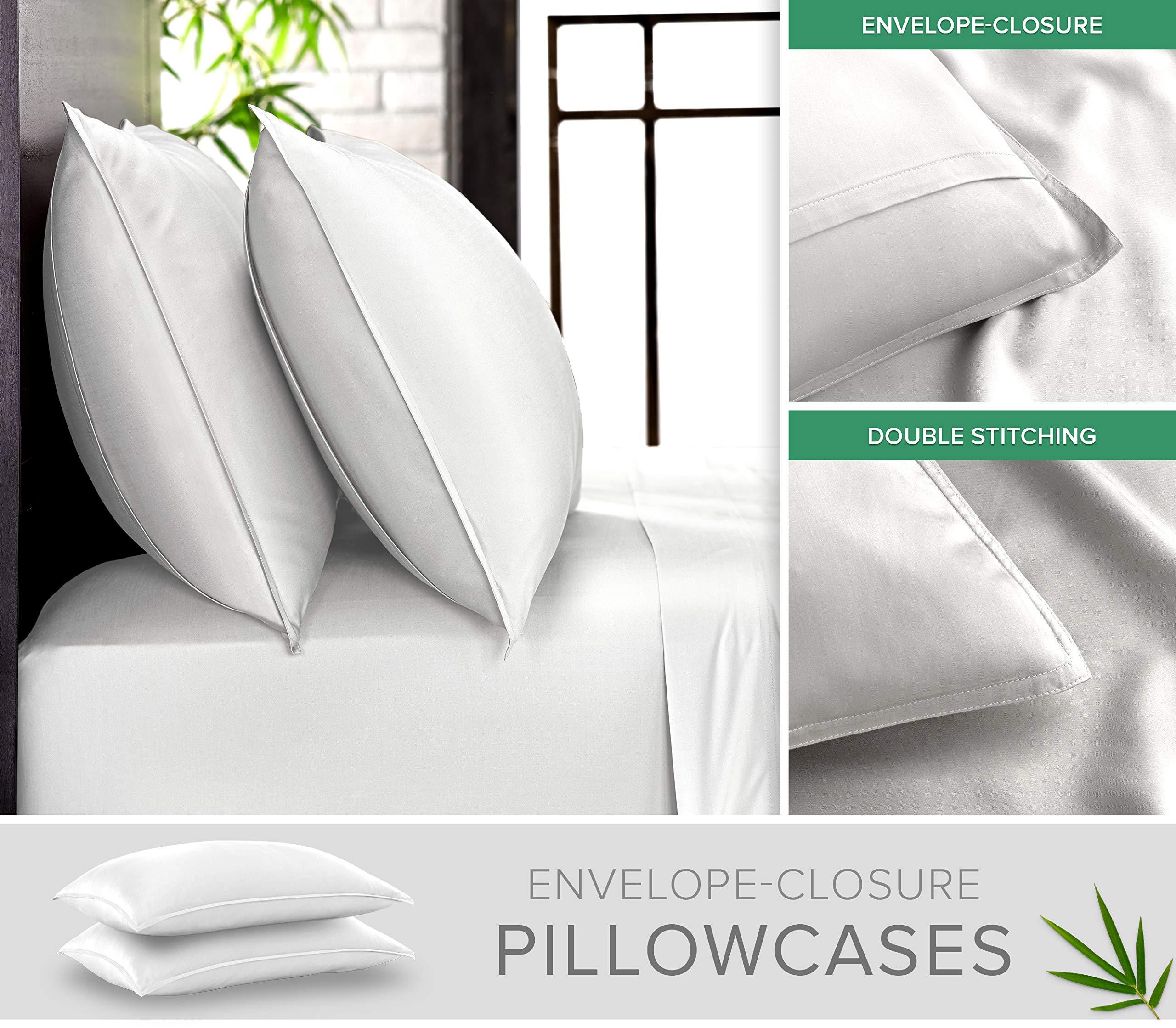 King Sheets by Pure Bamboo, Genuine 100% Organic Viscose Derived from Bamboo Bed Sheet Set, Luxuriously Soft & Cooling, Double Stitching, Lifetime Quality Promise (King, White) - Image 4