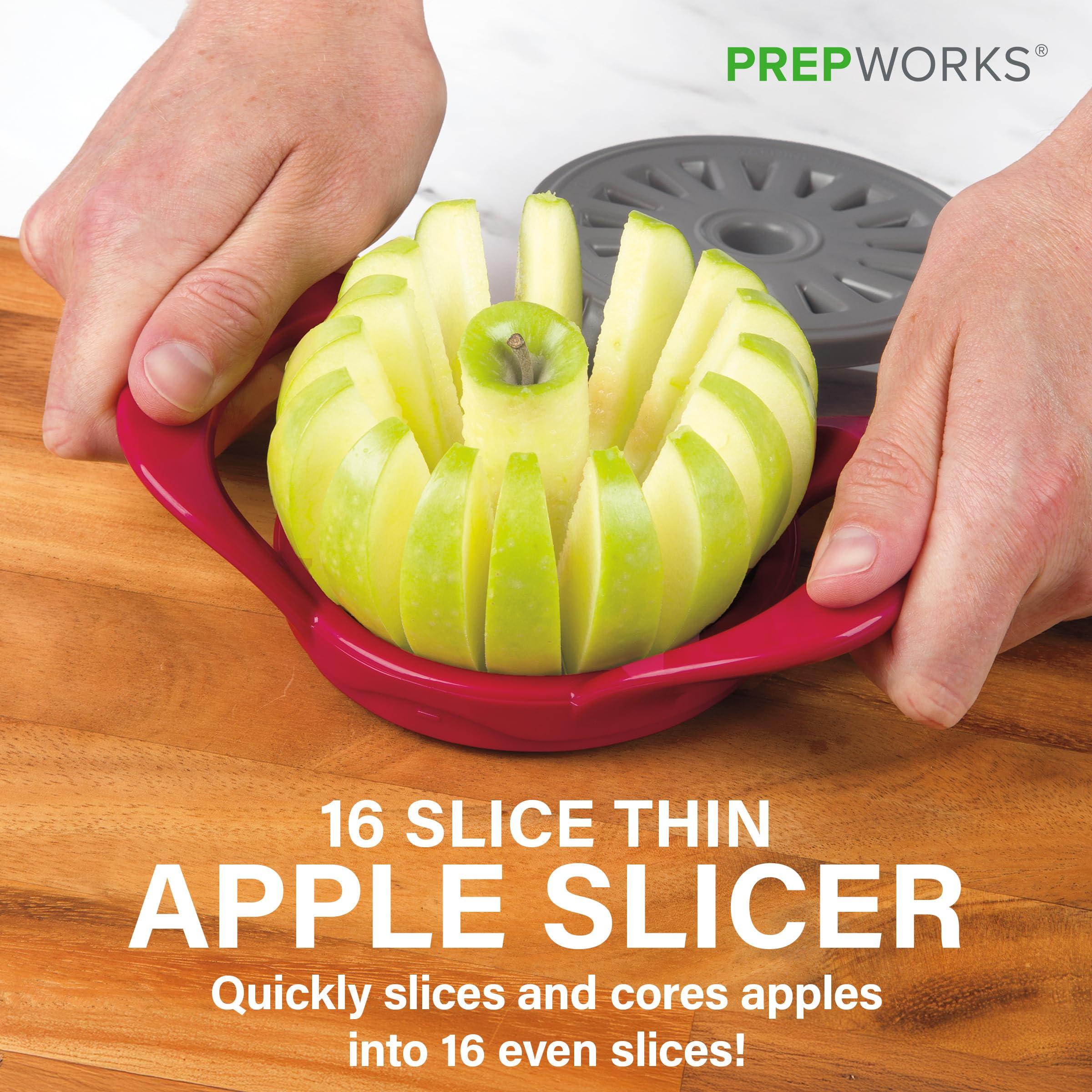 PrepWorks by Progressive Dishwasher Safe 16-Slice Thin Apple Slicer and Corer with Attached Safety Cover (Red) - Image 3