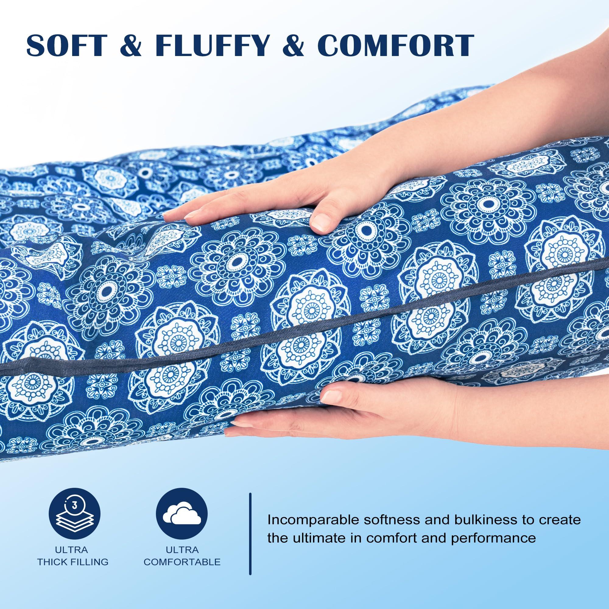 Lazy Daze Hammocks Deluxe 12 FT Thickened Fabric Hammock with Curved Aluminium Spreader, Outside Double Hammock with Large Soft Pillow, Side Pocket 450 Lbs Capacity for Patio, Blue Floral - Image 3
