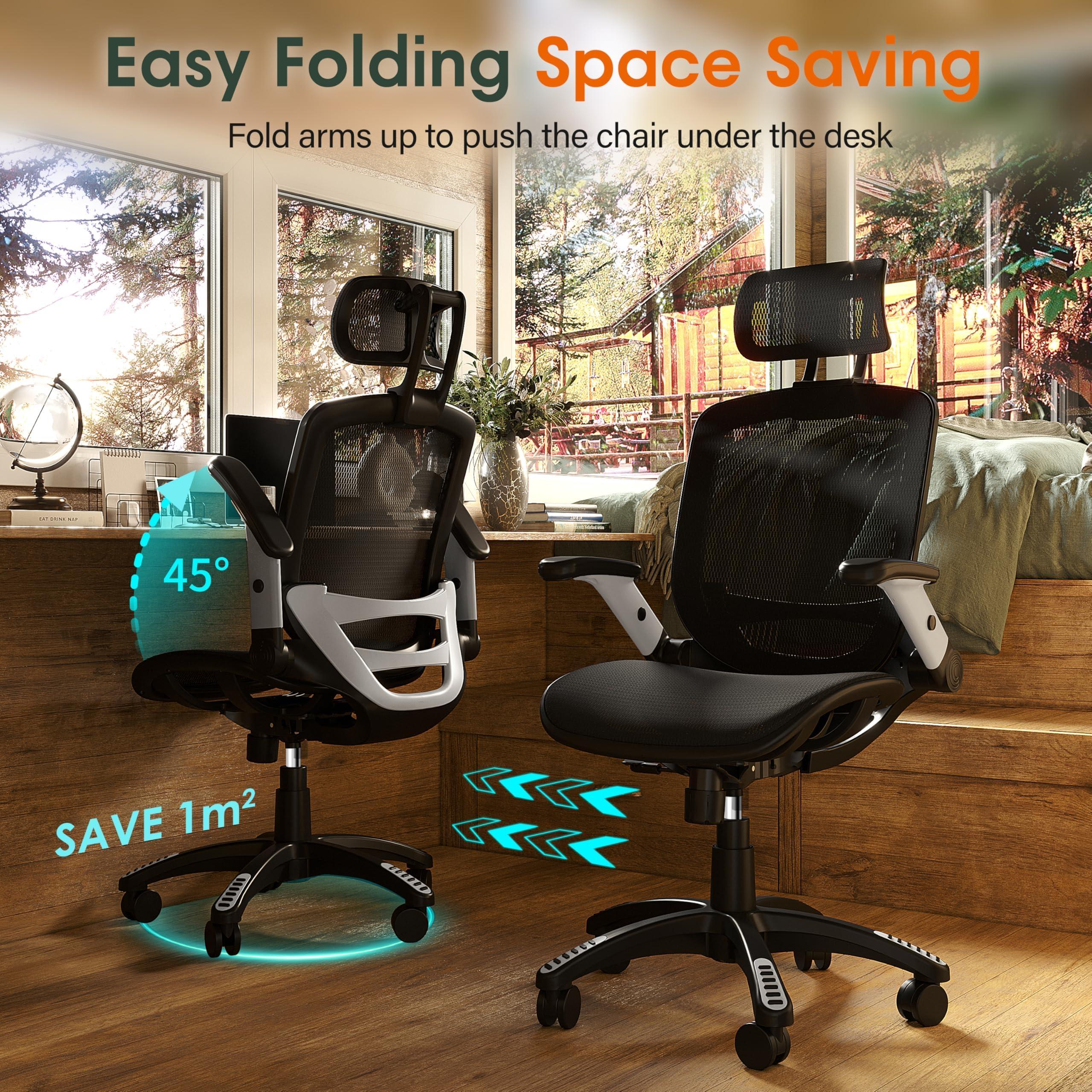 GABRYLLY Ergonomic Office Chair, High Back Home Desk Chair with Headrest, Flip-Up Arms, 90-120° Tilt Lock and Wide Cushion, Big and Tall Mesh Chairs for Man Woman, Black Task Chair - Image 3