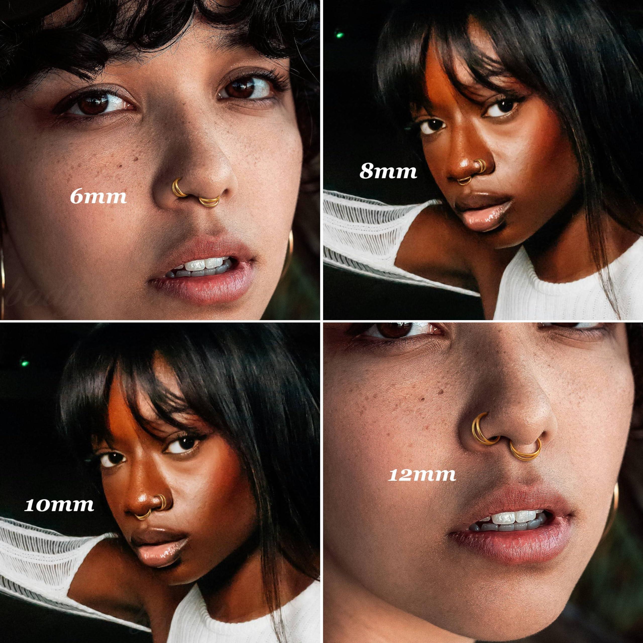 BodyBonita Triple/Double Hoop Nose Ring - 316L Stainless Steel Septum Clicker 16G/18G/20G CZ Conch Piercing Jewelry Septum Clicker Rings Cartilage Earring Helix Rook Tragus Gold/Black/Silver/Rose Gold - Image 3