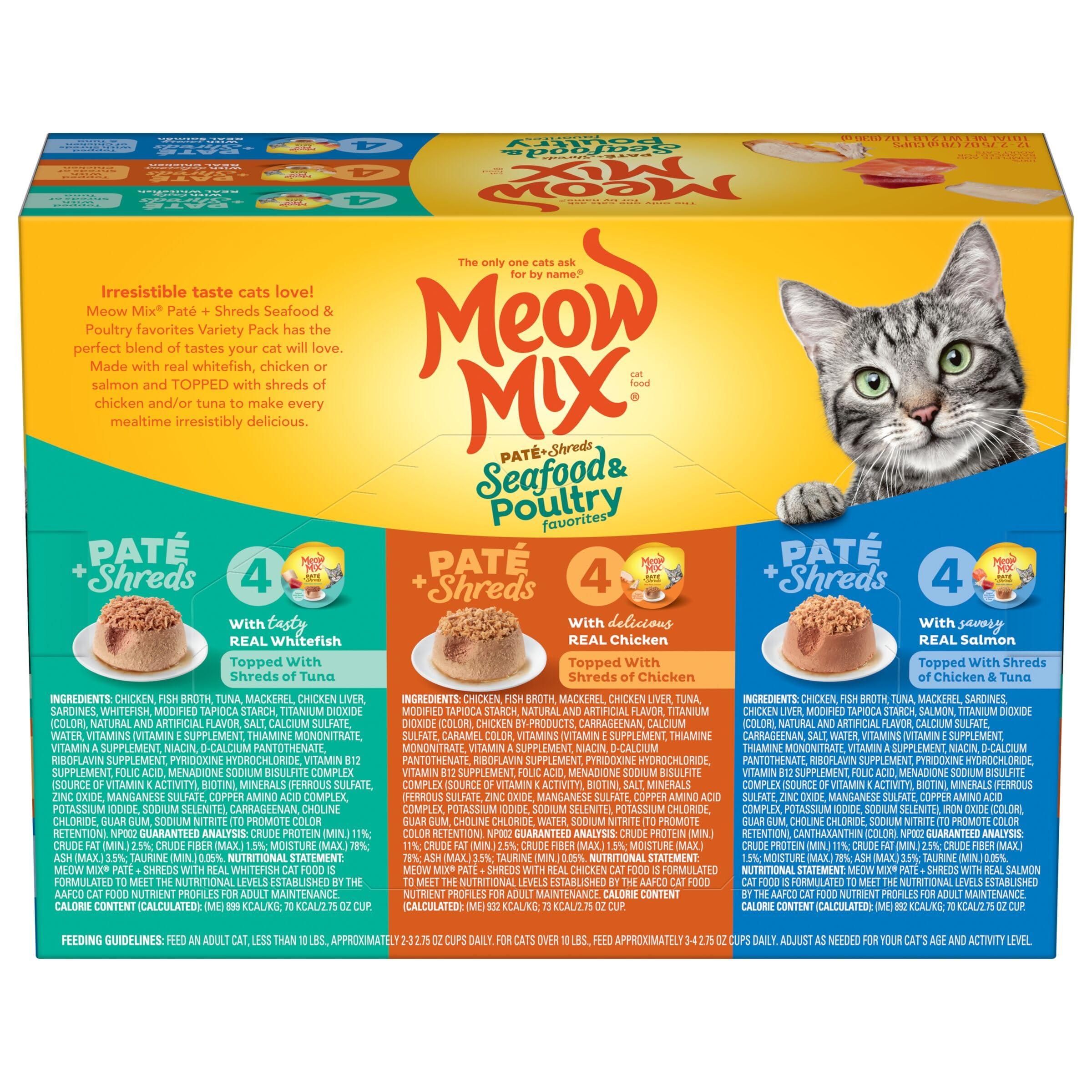 Meow Mix Paté & Shreds Wet Cat Food Variety Pack, Seafood & Poultry Favorites, 2.75 Ounce Cup (Pack of 12) - Image 3