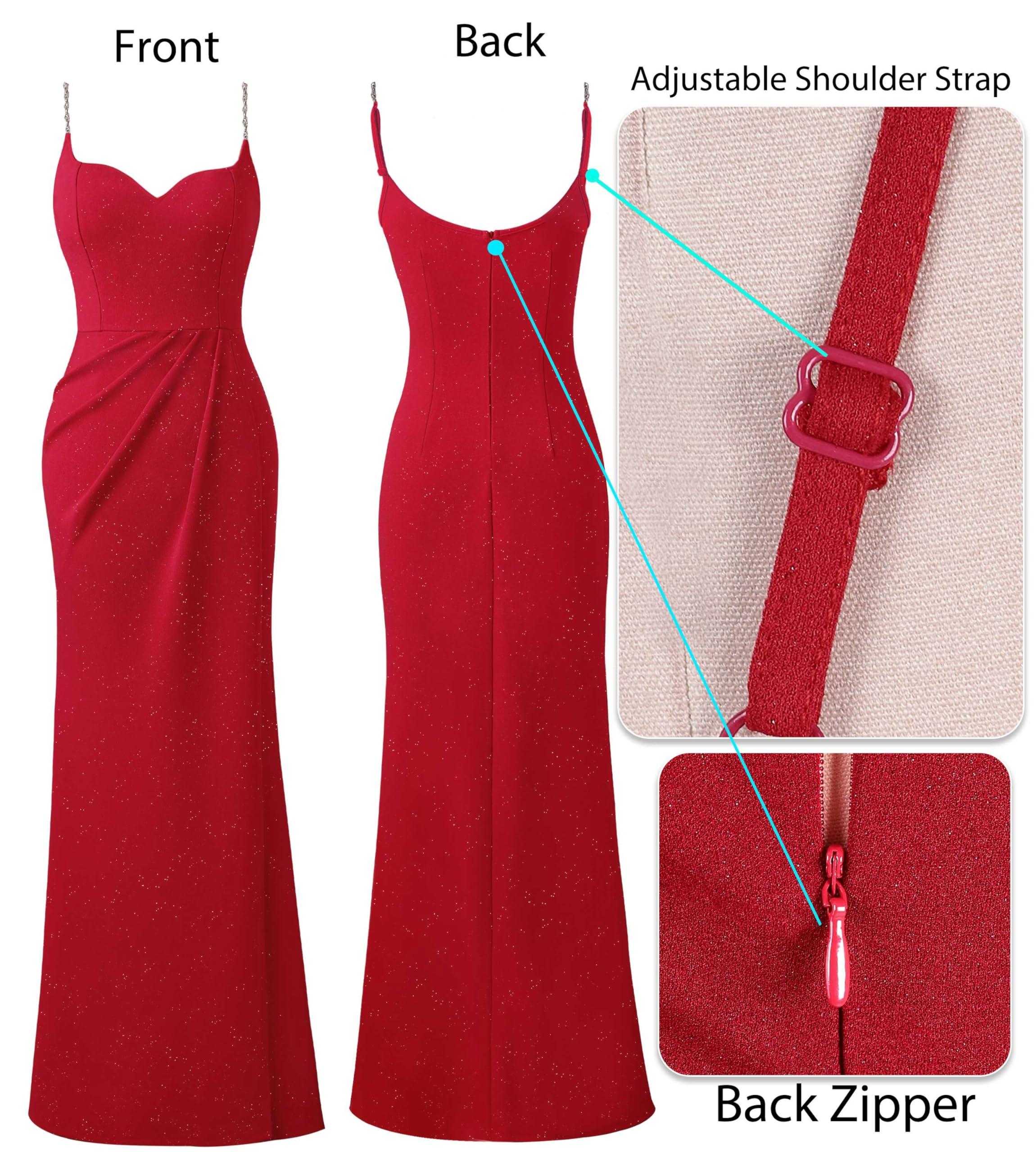 VFSHOW Womens Sexy Formal Ruched Fitted High Slit Bodycon Maxi Dress Spaghetti Strap Sweetheart Cocktail Prom Evening Gown - Image 5