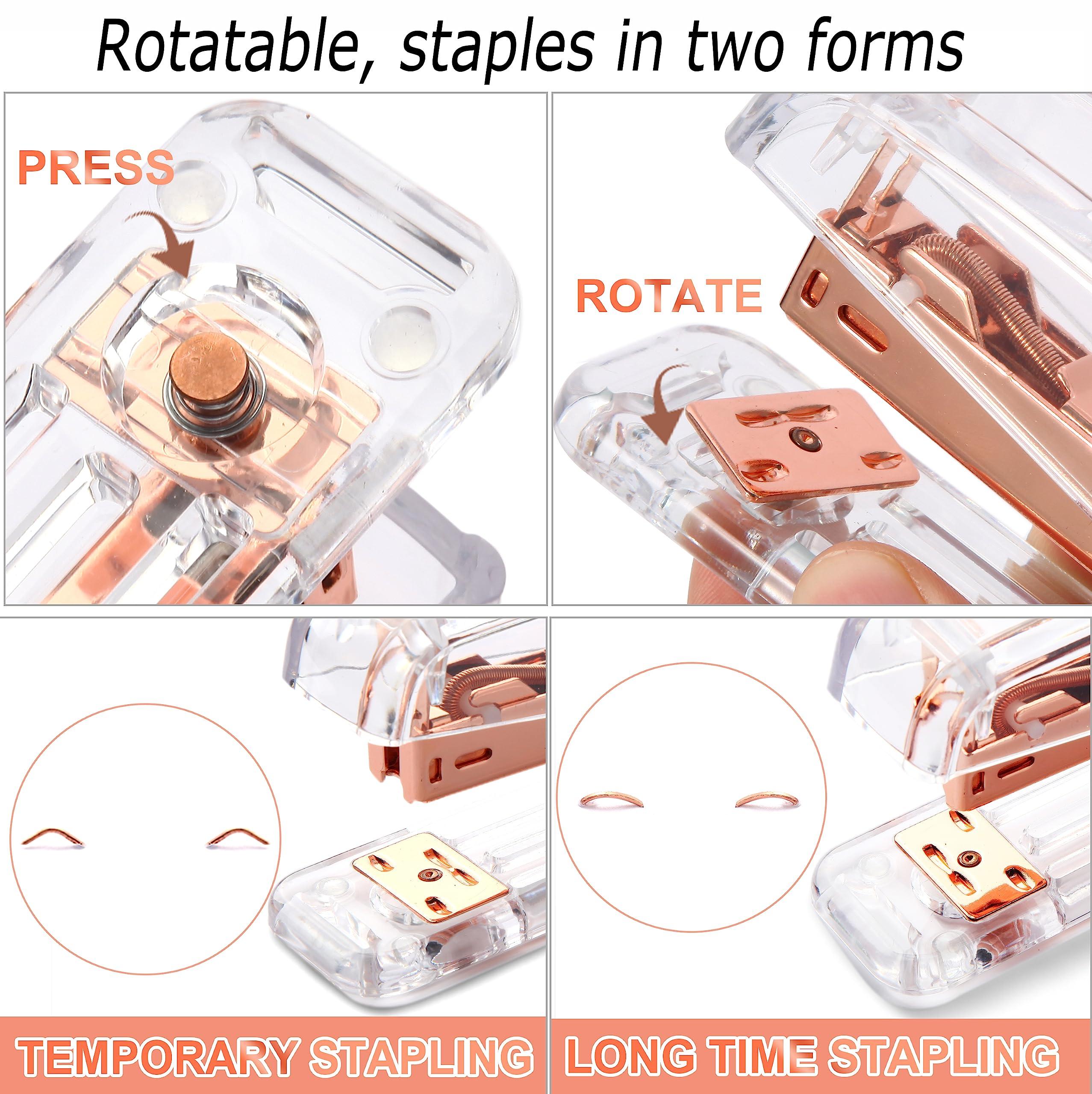 Famassi Rose Gold Desk Accessories，Office Supplies Set Acrylic Stapler Set Staple Remover, Tape Holder, 2 Ballpoint Pen, Scissor, Binder/Paper Clips and 1000pcs Staples. - Image 4