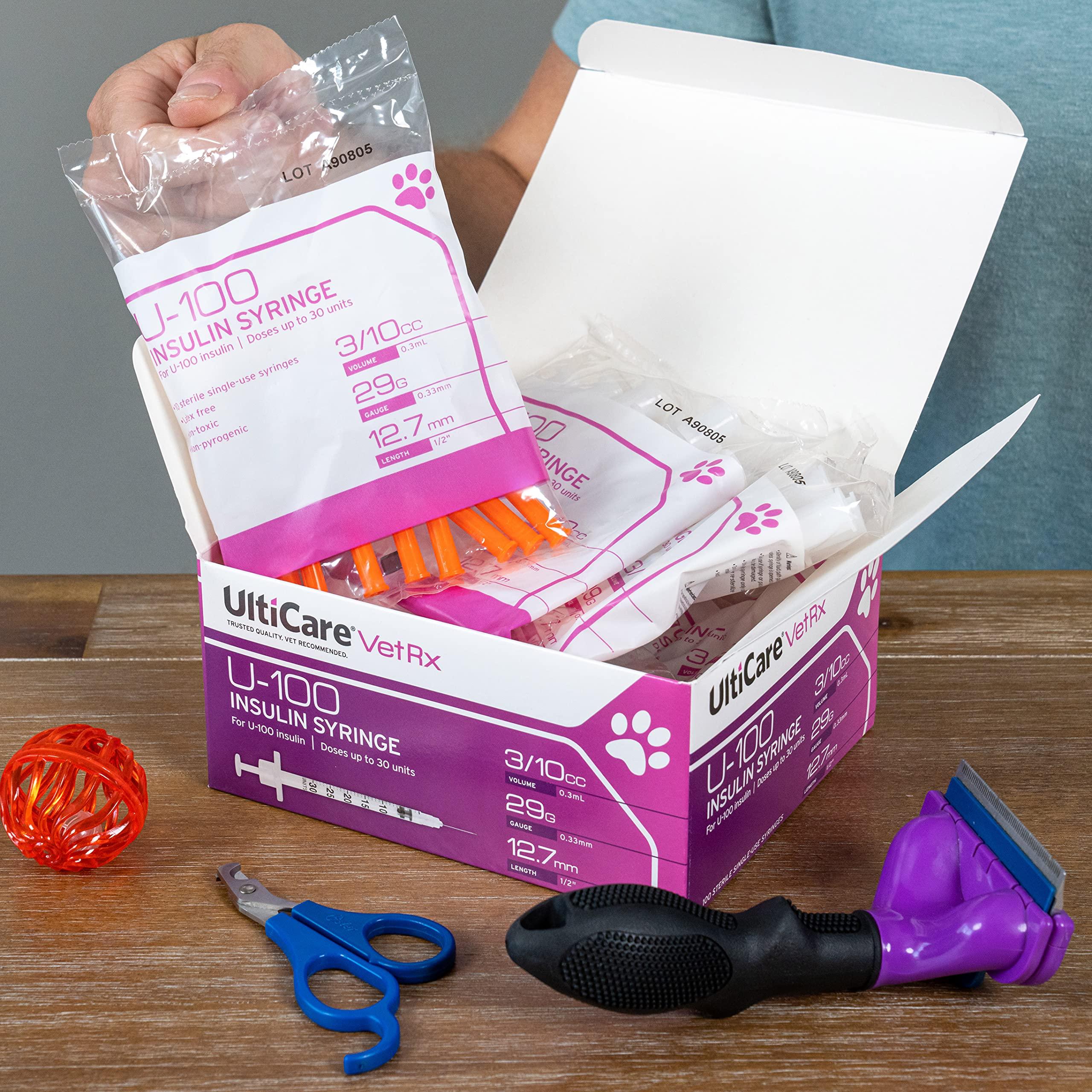 UltiCare VetRx U-100 Pet Insulin Syringes, Comfortable and Accurate Dosing of Insulin for Pets, Compatible with Any U-100 Strength Insulin, Size: 3/10cc, 29G x 1/2’’, 100 ct Box - Image 3
