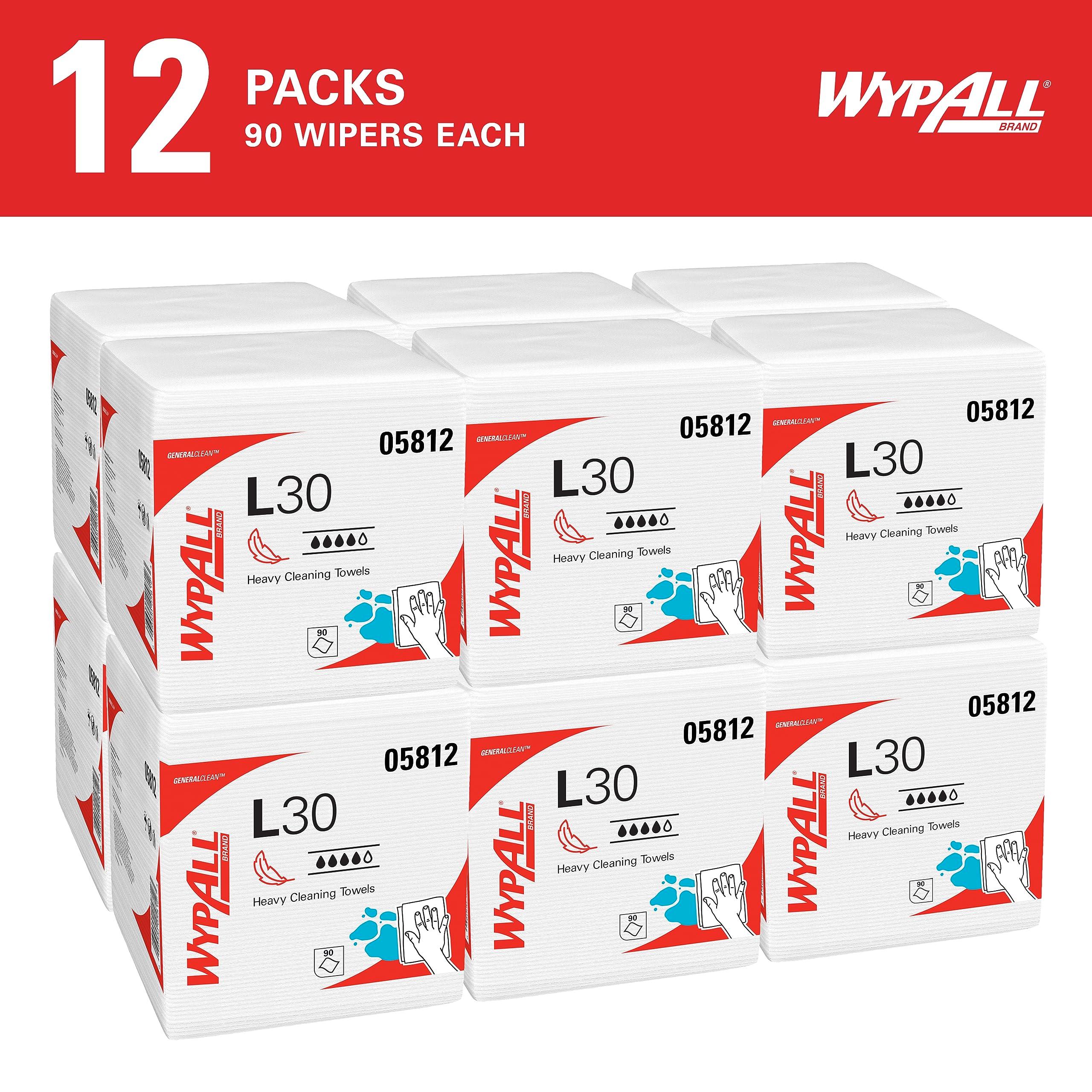 WypAll GeneralClean L30 Cloths Heavy Duty Cleaning Wipes (05812), Quarterfold, Strong and Soft Bulk Paper Wipers, White (12 Packs of 90 Sheets, 1,080 Sheet Total) - Image 2