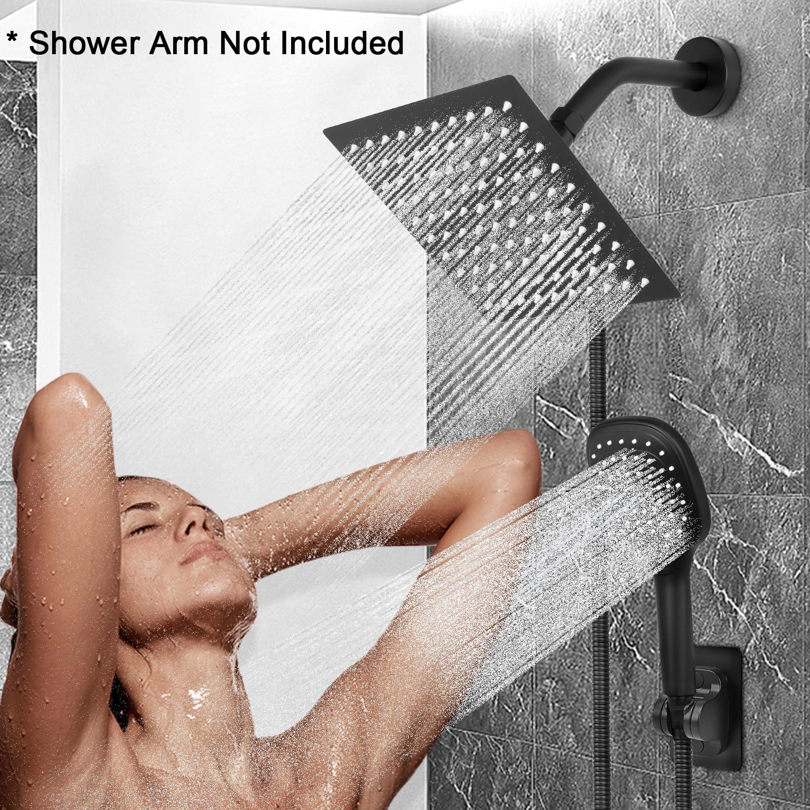 NearMoon Shower Head with Hose, High Pressure Stainless Steel Rain Shower and 3 Settings Handheld Spray Combo with Push Button Flow Control (8 Inch Showerhead Set, Matte Black) - Image 6