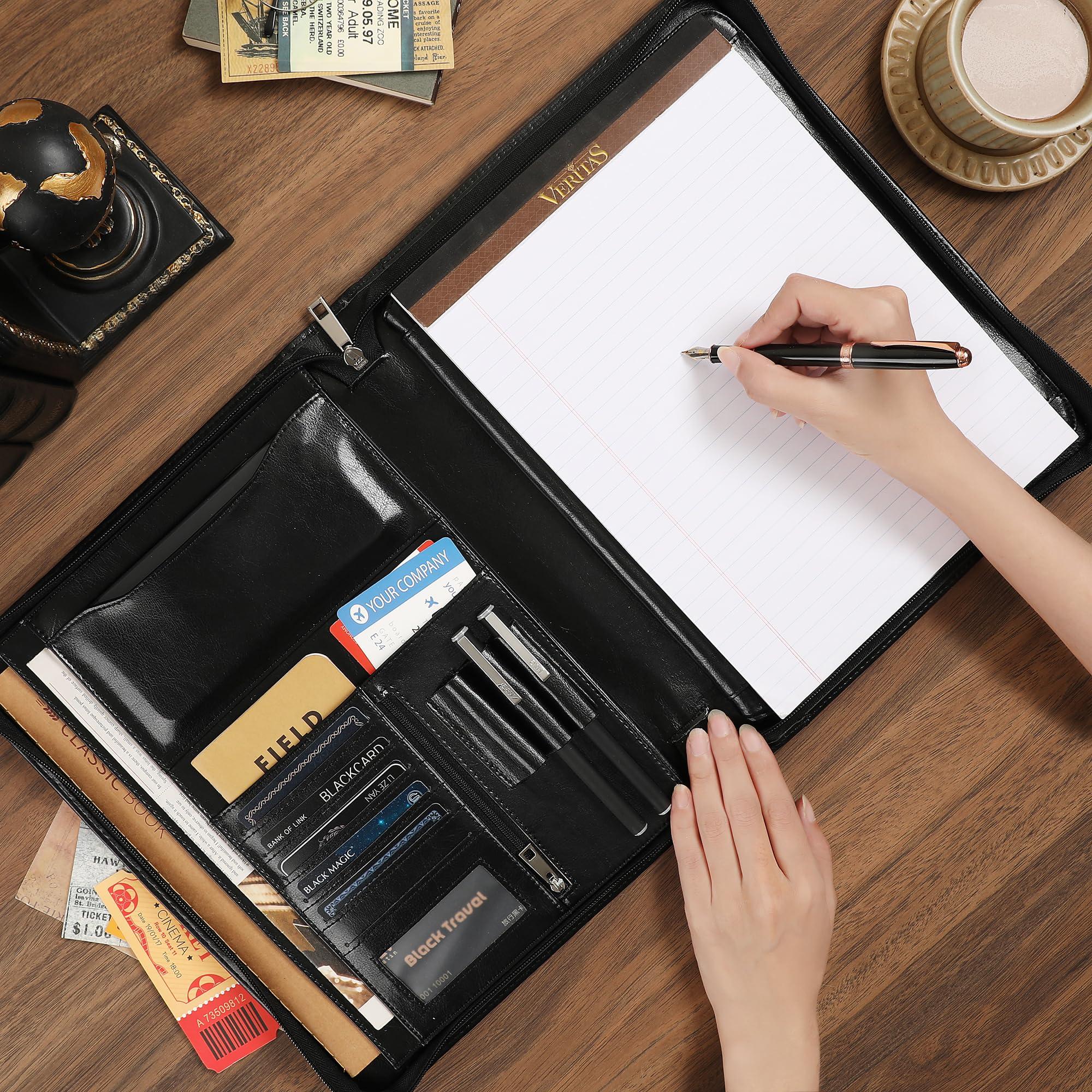 Personalized Vegan Leather Portfolio, Engraved Portfolio Binder Business Padfolio with Tablet Holder for A4 Letter Size Notepad & 13 Inch Laptop/Tablet - Image 4
