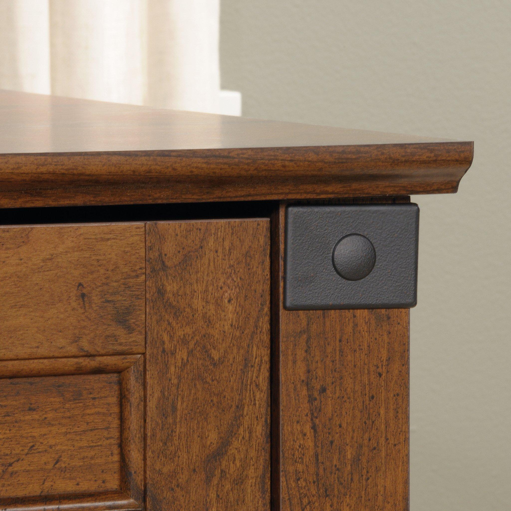 Sauder Carson Forge Corner Computer, Rustic Vintage L-Shaped Desk, L: 66.14" x W: 66.14" x H: 29.88", Washington Cherry - Image 5