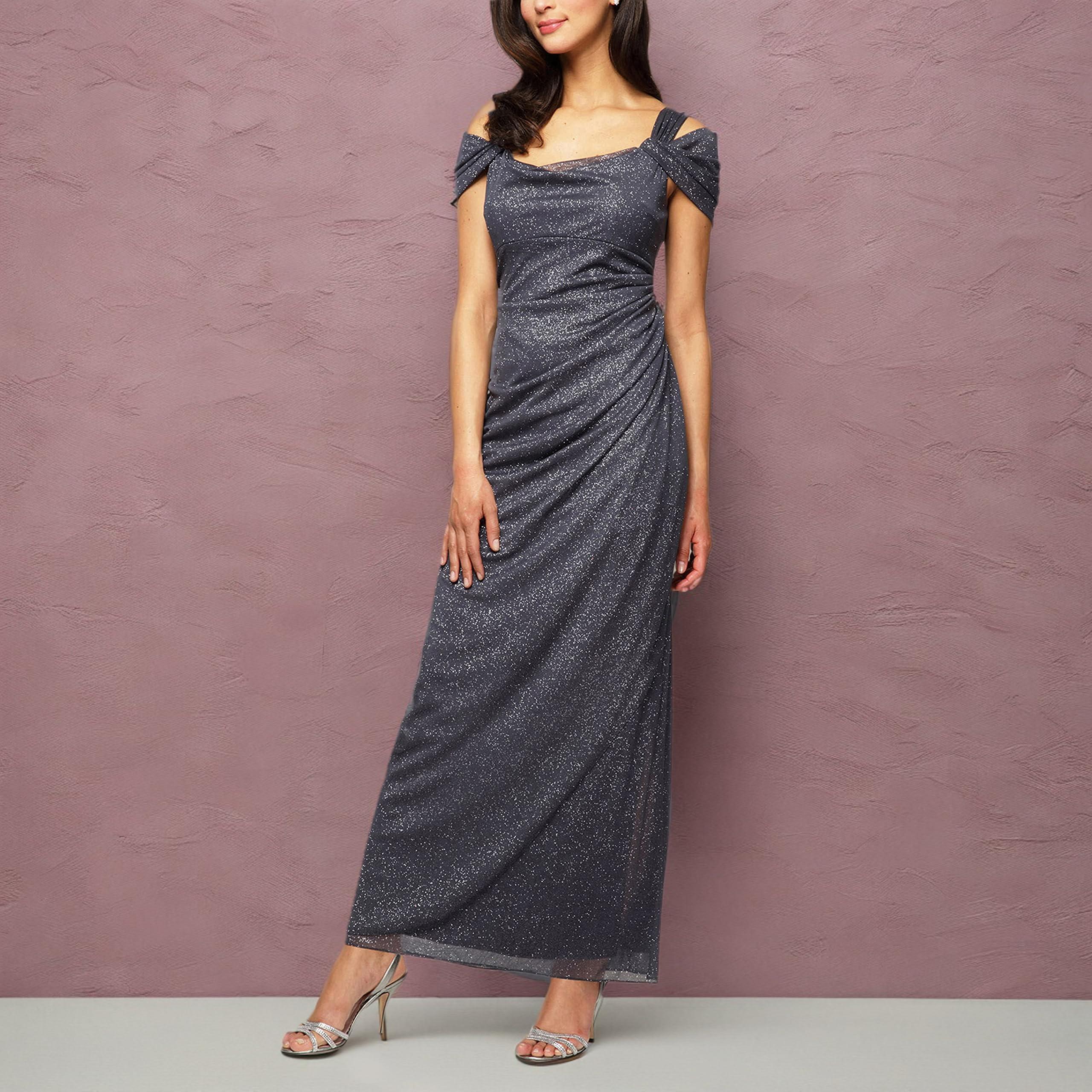 Alex Evenings Women's Long Cold Shoulder Dress, Mother of The Bride, Formal Events, (Petite and Regular Sizes) - Image 4