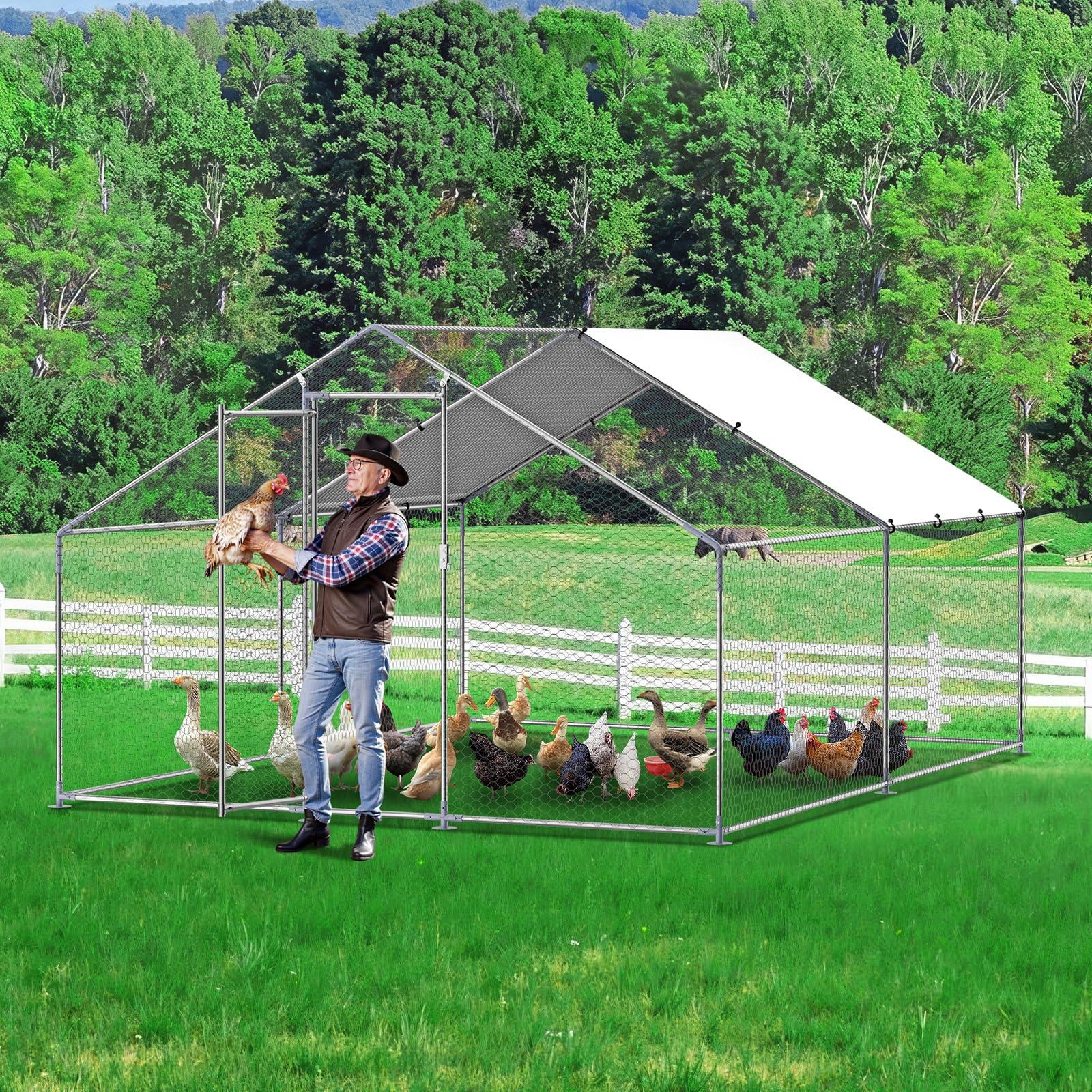 VEVOR Large Metal Chicken Coop, 9.8x13.1x6.5 ft Large Walk in Chicken Runs for Yard with Cover, Hen House Enclosure with Security Lock, Outdoor Duck Rabbit Cage Poultry Pen for Backyard, Farm, Yard - Image 2