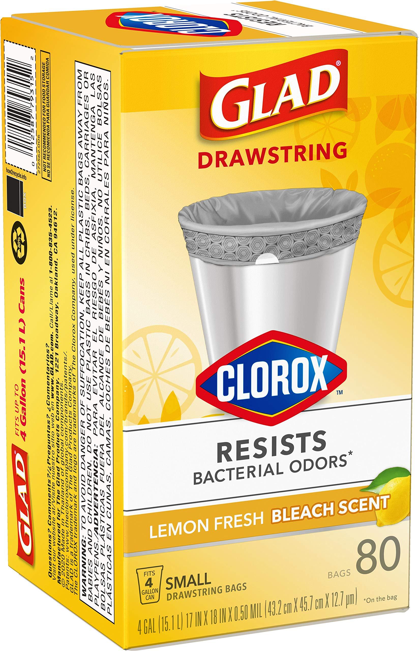 Glad Small Drawstring Trash Bags with Clorox, 4 Gal, Lemon Fresh Bleach, 80 Ct (Package May Vary) - Image 14
