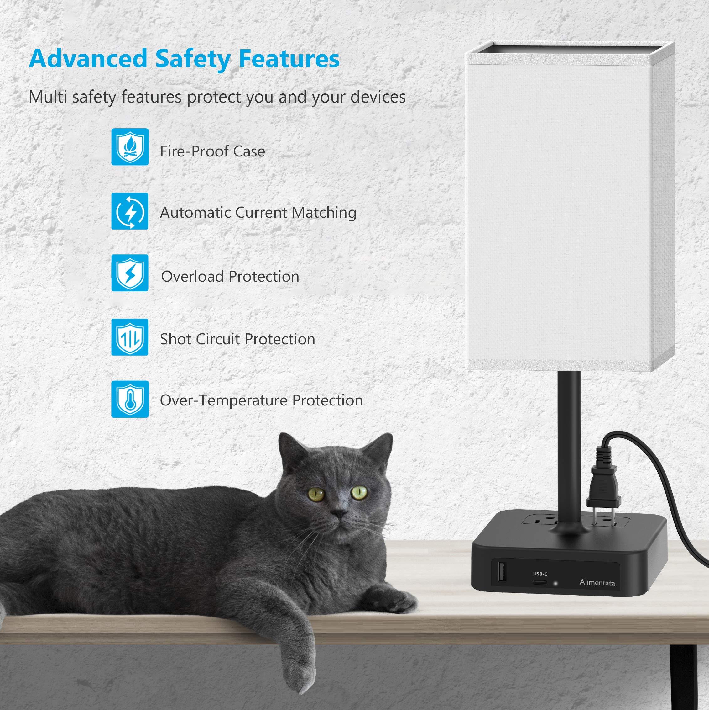 Alimentata Touch Control Bedside Table Lamp with USB C & USB A Charging Port and 2 AC Outlet, Minimalist LED Desk Light with Charger Base White Fabric Shade for Bed Room/Nightstand/Office - Image 6