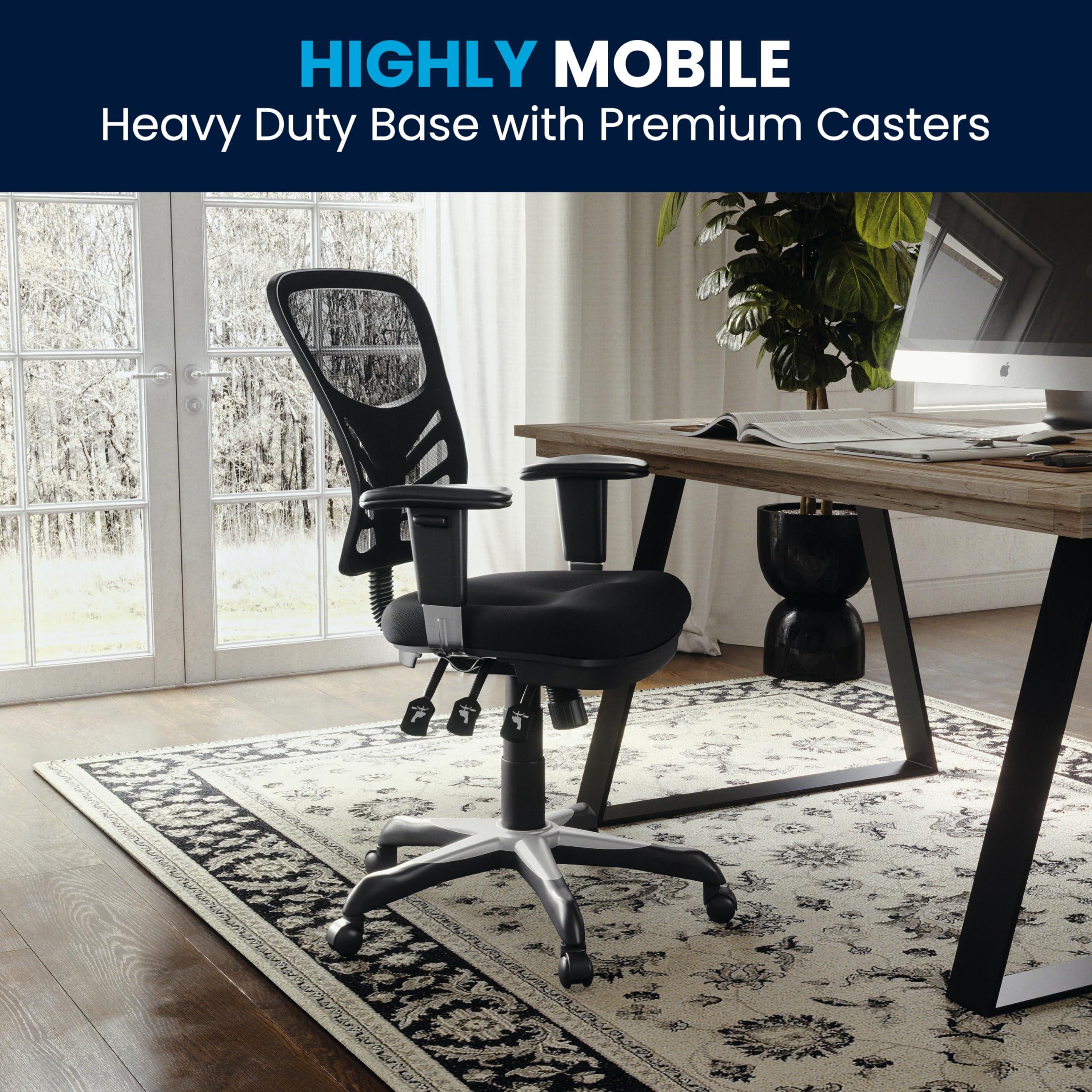 Flash Furniture Nicholas Mid-Back Swivel Desk Chair with Wheels, Mesh Back, Padded Seat, and Armrests, Adjustable Height Mesh Ergonomic Office Chair, Black - Image 7