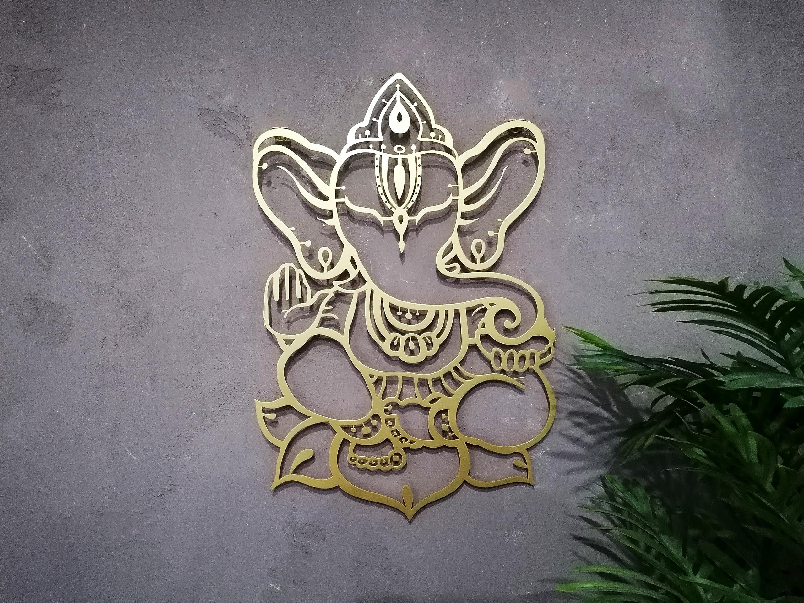 Metal Gold Ganesha Wall Decor, 14" Ganesha Statutes, Ganesha Decoration, Ganesh Statute, Ganesha Metal Wall Art, Ganapati Decorations, Hindu Wall Art and Decor, Indian Wall Decor, Elephant Decor,
