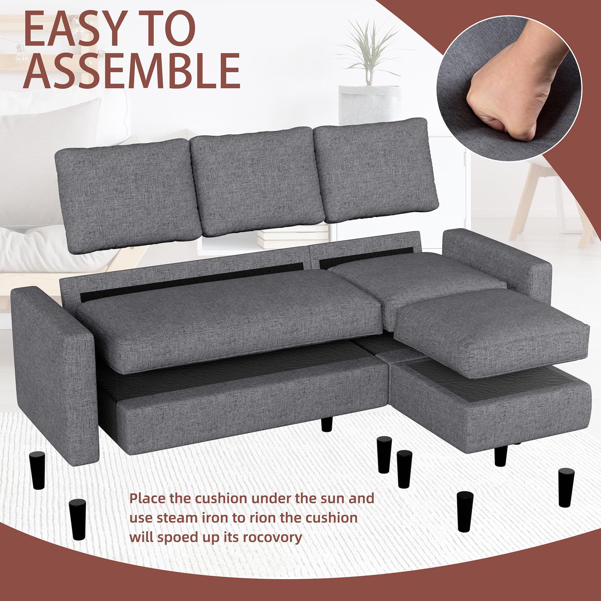 JAMFLY Sectional Sofa Couch Convertible L Shaped Sofas with Ottoman Small Sectional Couches for Living Room, 3 Seater Couch for Small Spaces, Dark Grey - Image 7