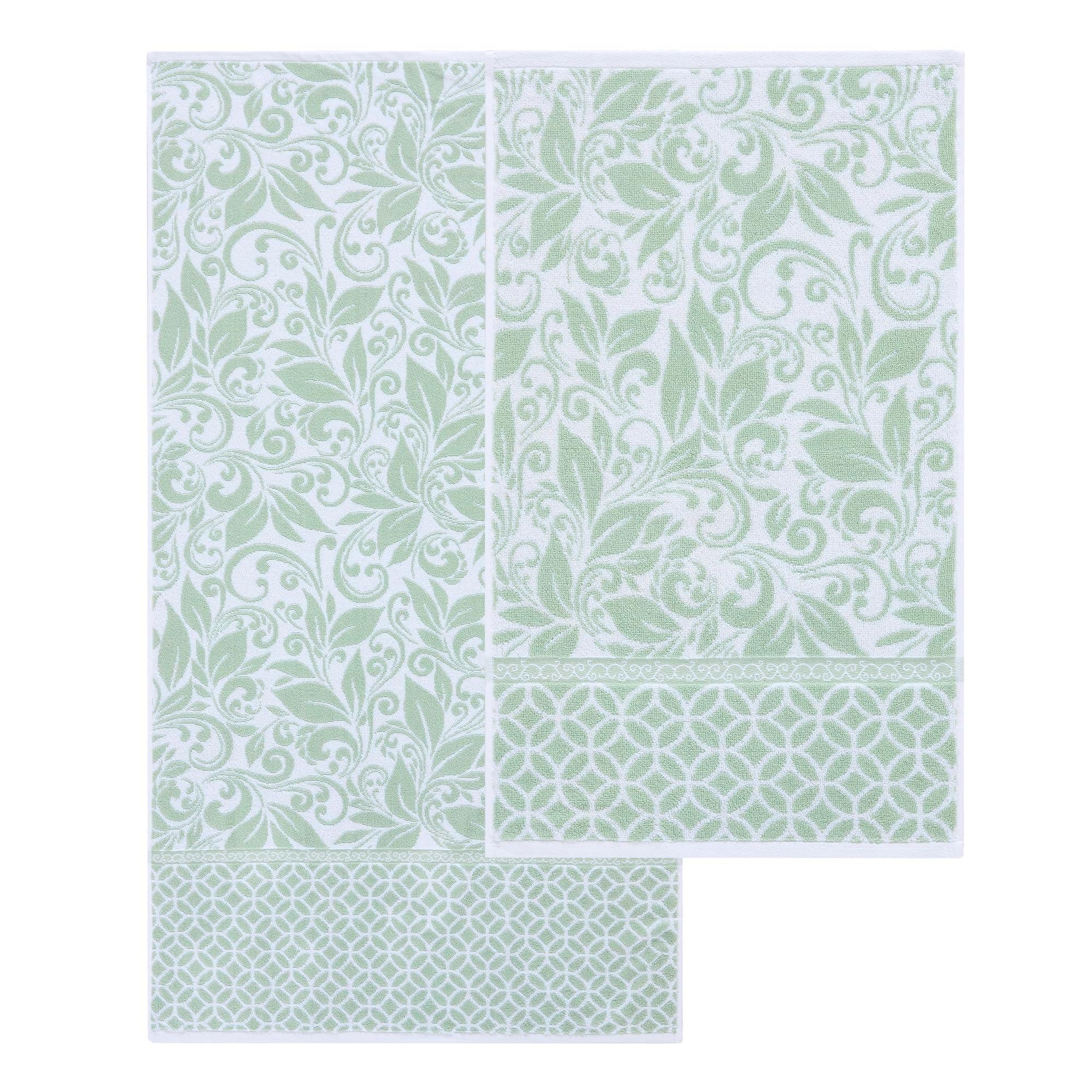 Modern Threads Trefoil Filigree 6-Piece 100% Cotton Towel Set – Reversible Yarn Dyed Jacquard – Includes 2 Bath Towels, 2 Hand Towels, 2 Washcloths – Absorbent, Quick Dry, Soft & Durable – Sage Green - Image 5