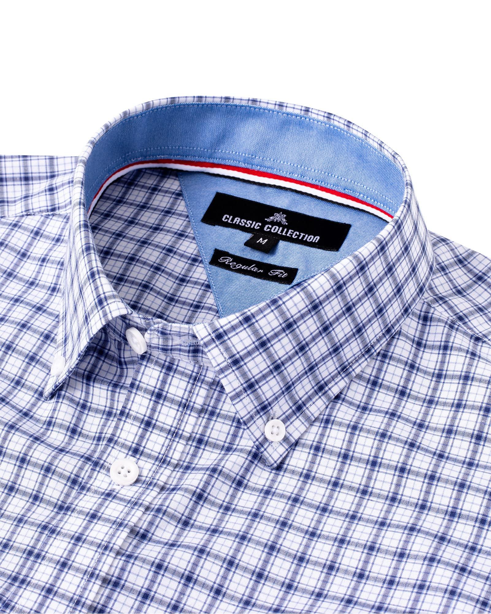 Alimens & Gentle Men's Plaid Button Down Shirts Cotton Long Sleeve Dress Shirts Regular Fit Gingham Shirts - Image 3