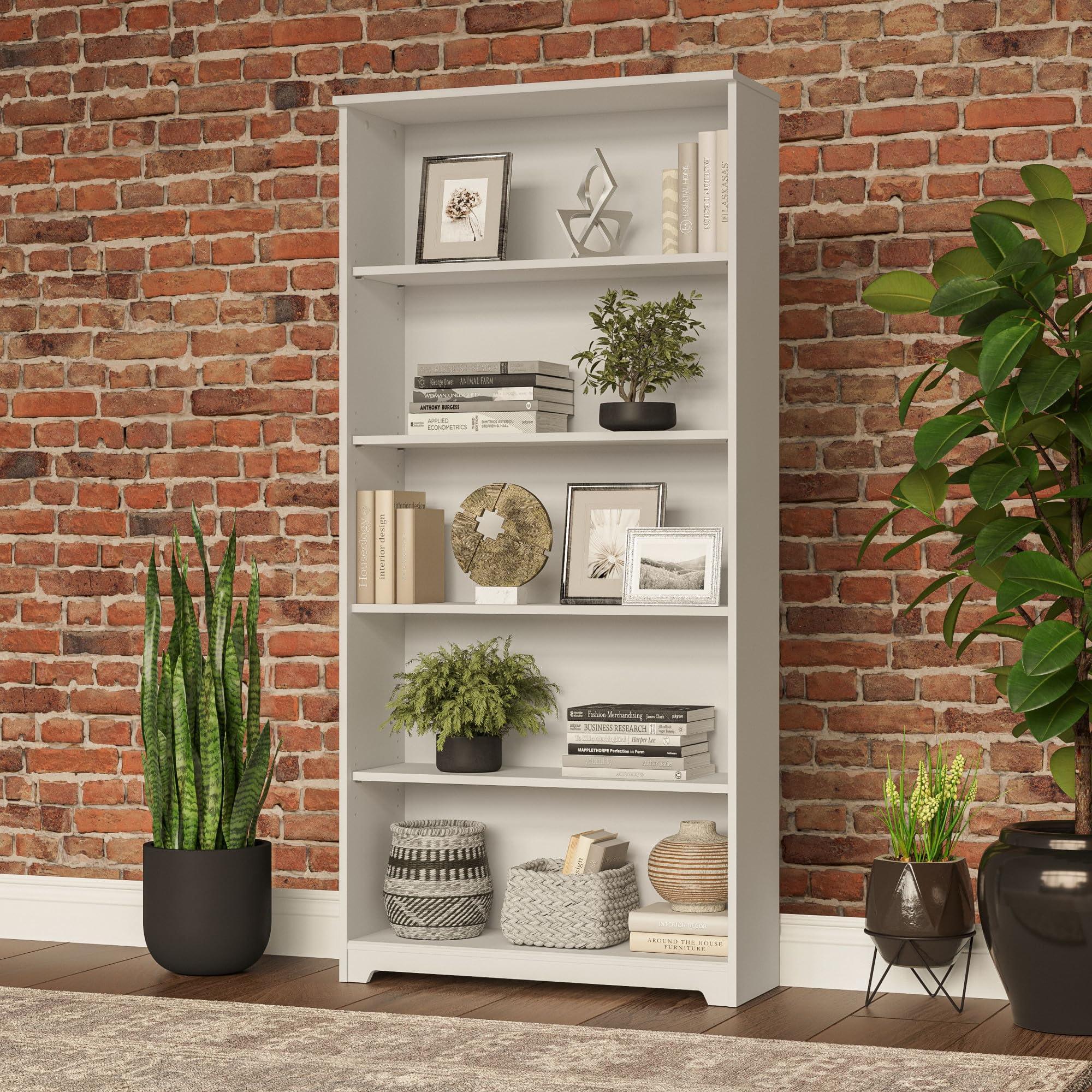 Bush Furniture Tall 5 Shelf Bookcase, Large Open Bookshelf, Sturdy Display Cabinet for Living Room or Home Office, Cabot Collection, White - Image 2