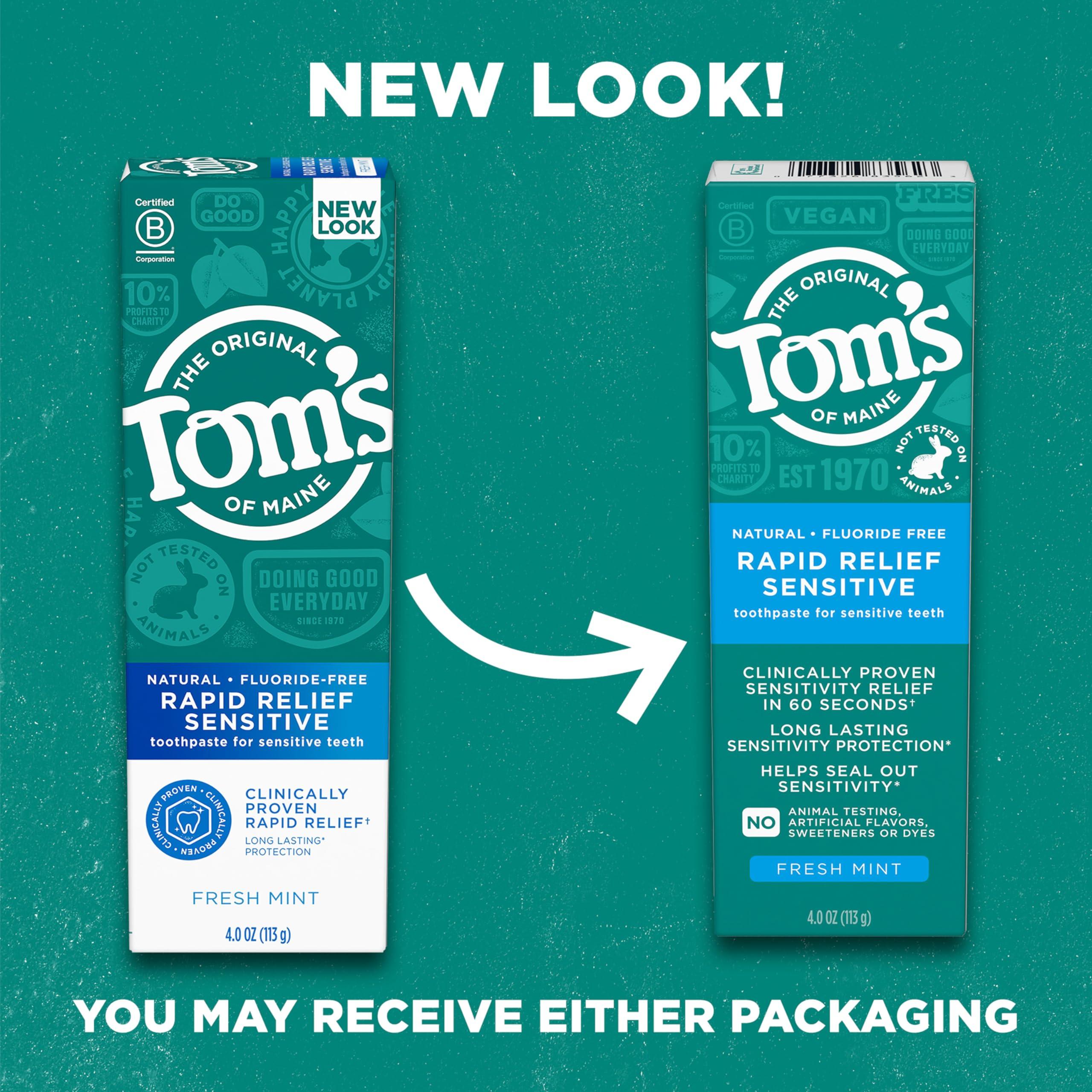 Tom's of Maine Fluoride-Free Rapid Relief Sensitive Toothpaste, Fresh Mint, 4 oz. 3-Pack (Packaging May Vary) - Image 4