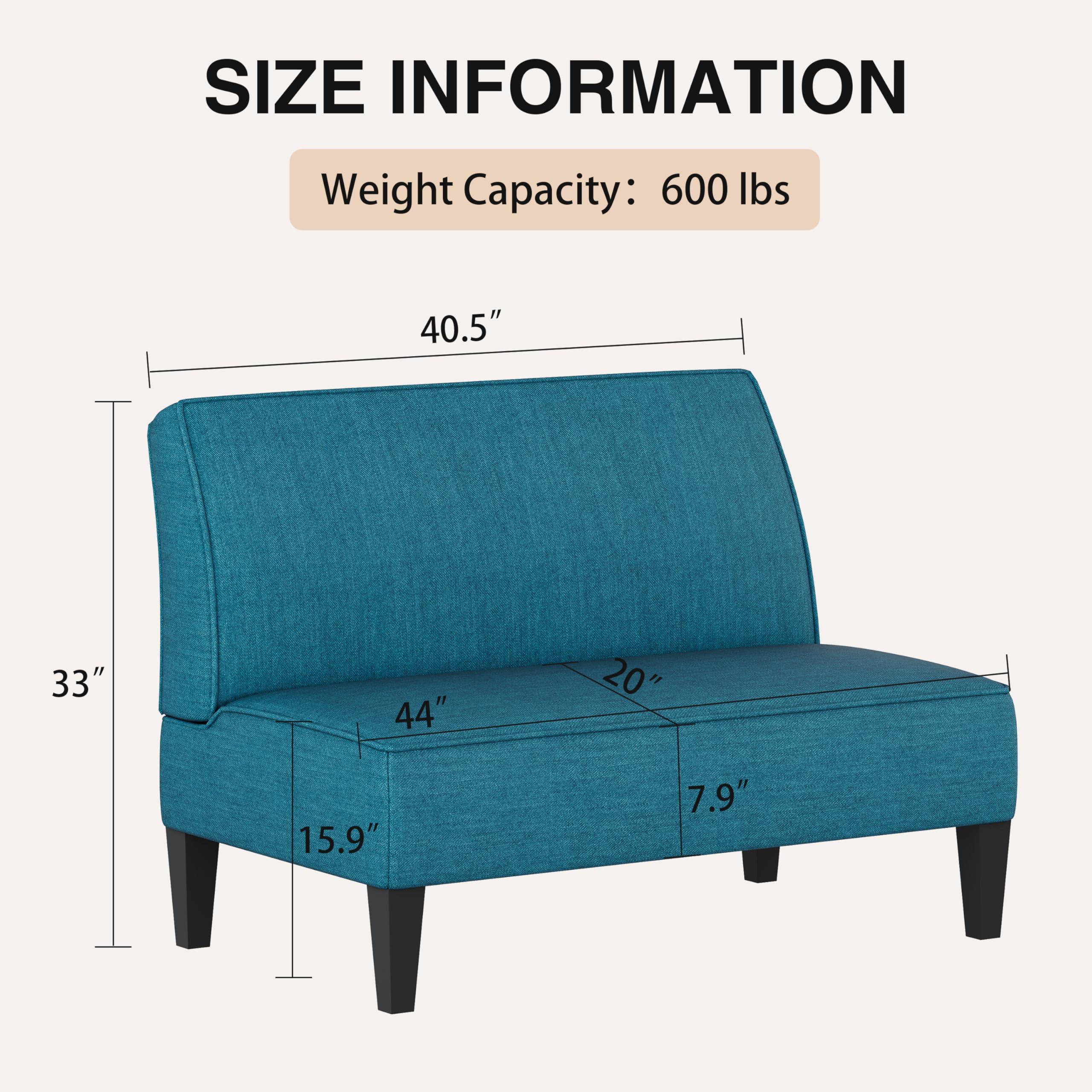 Changjie Furniture Small Loveseat Sofa Upholstered Mini Couch for Small Spaces 2-Seater Sofa Couch with Wooden Legs for Bedroom Living Room(Blue) - Image 2