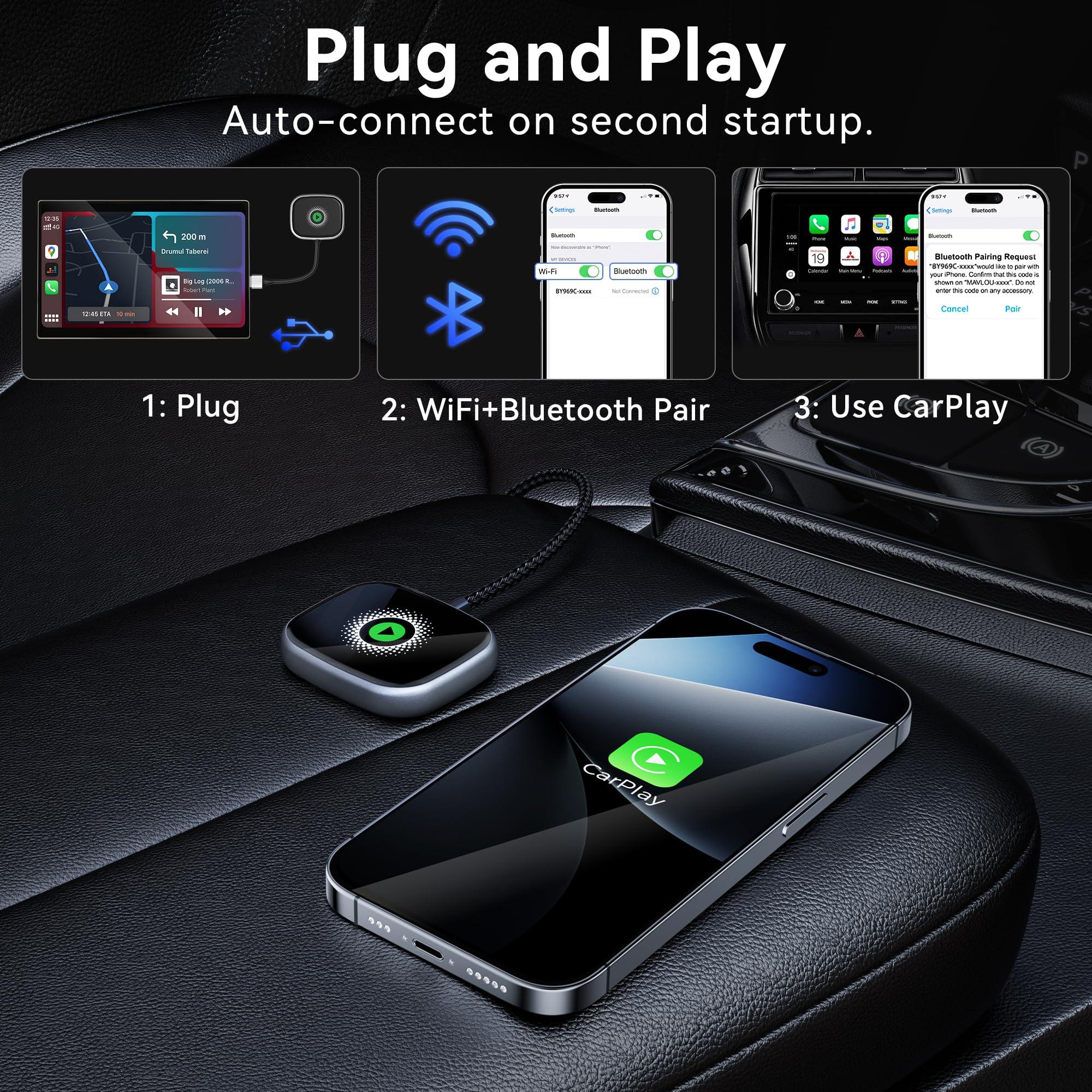 Wireless CarPlay Adapter, Wireless Car Screen Adapter for iPhone-Easily Upgrade Wired CarPlay to Unwired Connectivity, Includes USB-A to USB-C Dongle, Plug & Play for iPhone (iOS 10 and Above) - Image 2
