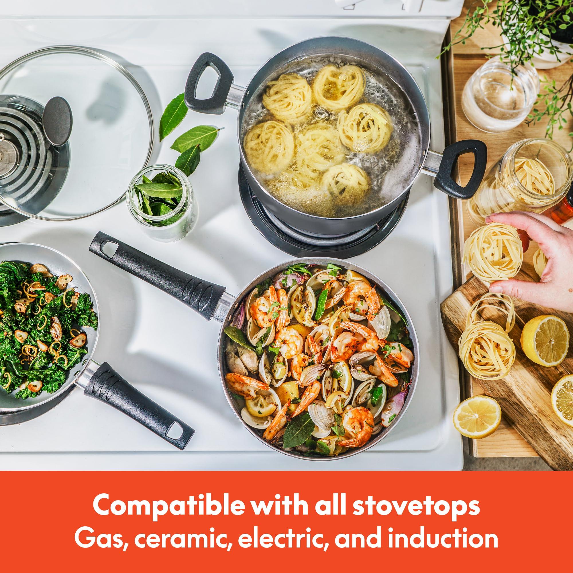 BELLA Nonstick Cookware Set with Glass Lids - Aluminum Bakeware, Pots and Pans, Storage Bowls & Utensils, Compatible with All Stovetops, 21 Piece, Black - Image 8