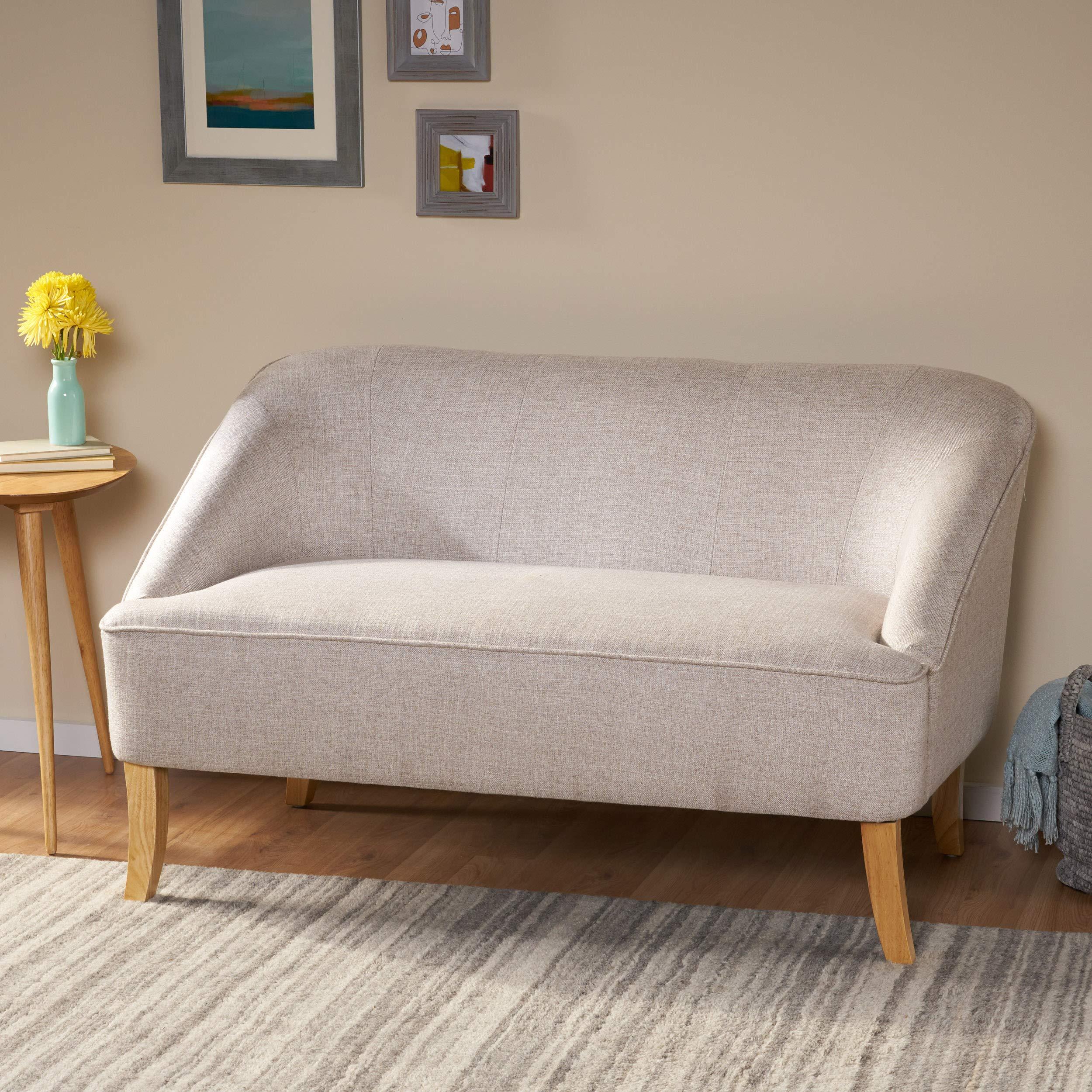 Christopher Knight Home Justus Mid-Century Modern Fabric Loveseat, Beige / Natural - Image 2