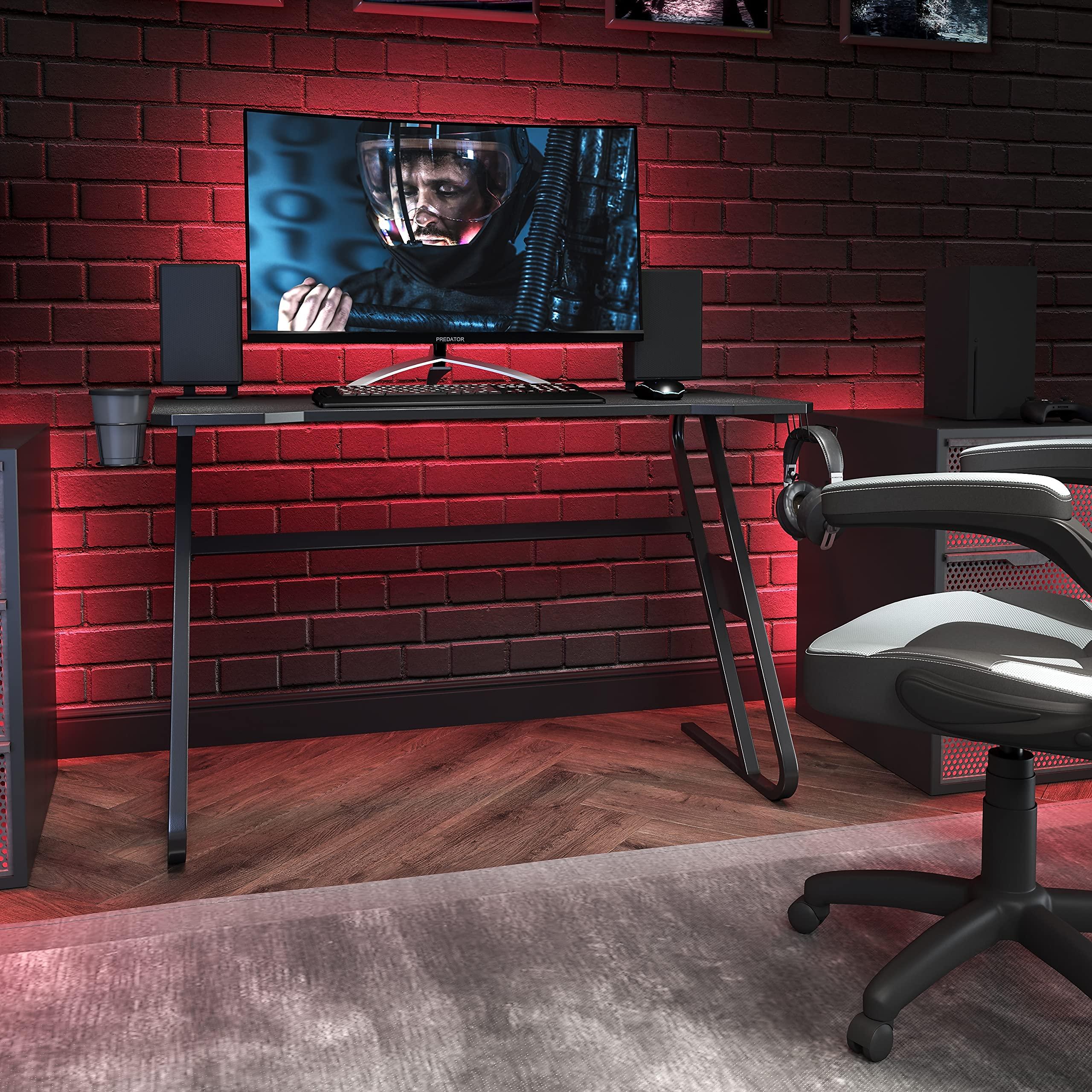 Flash Furniture Fisher Gaming Desk - Black Ergonomic Computer Desk - 51.5" Gamers Table with Cup Holder and Headphone Hook - Image 2