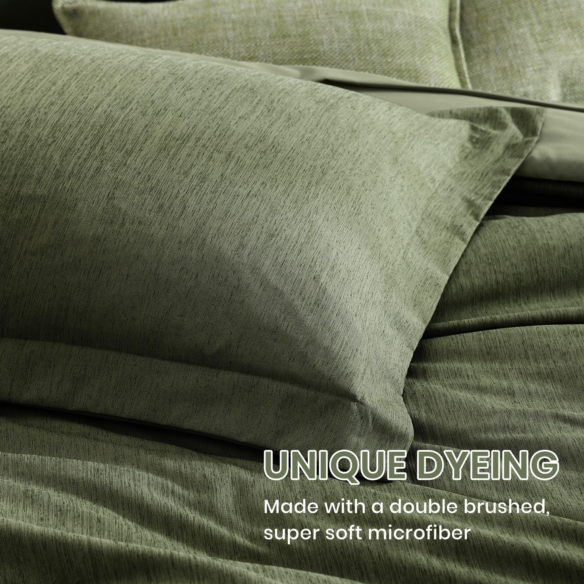 Monbix Queen Comforter Set - 7 Pieces Cationic Dyeing Olive Green Bed in a Bag Queen Bedding Sets with Comforter, Sheets, Pillowcases & Shams, Reversible Bedding Comforters Sets - Image 5