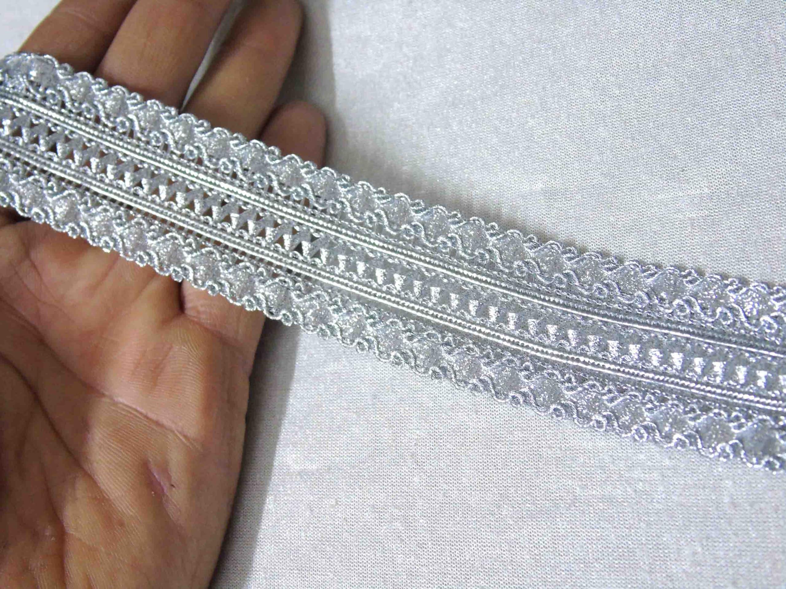 Strala Golden Color Laces for Dresses, Sarees, Lehenga, Suits, Bags, Decorations, Borders, Crafts and Home Décor,Blouse (9mtr) Design-211 (Premium Silver) - Image 2
