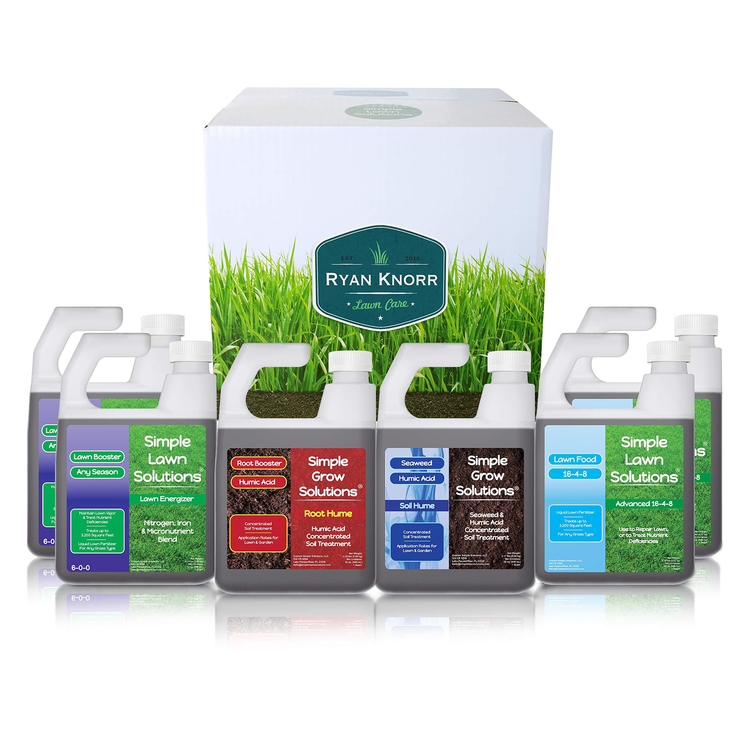 Simple Lawn Solutions - Ryan Knorr - Lawn Essentials Bundle Box - 6 Piece Set- Lawn Food 16-4-8 NPK, Lawn Energizer Booster, Root Hume- Humic Acid, Soil Hume- Seaweed, Humic Acid (32 Ounce Bundle) - Image 5