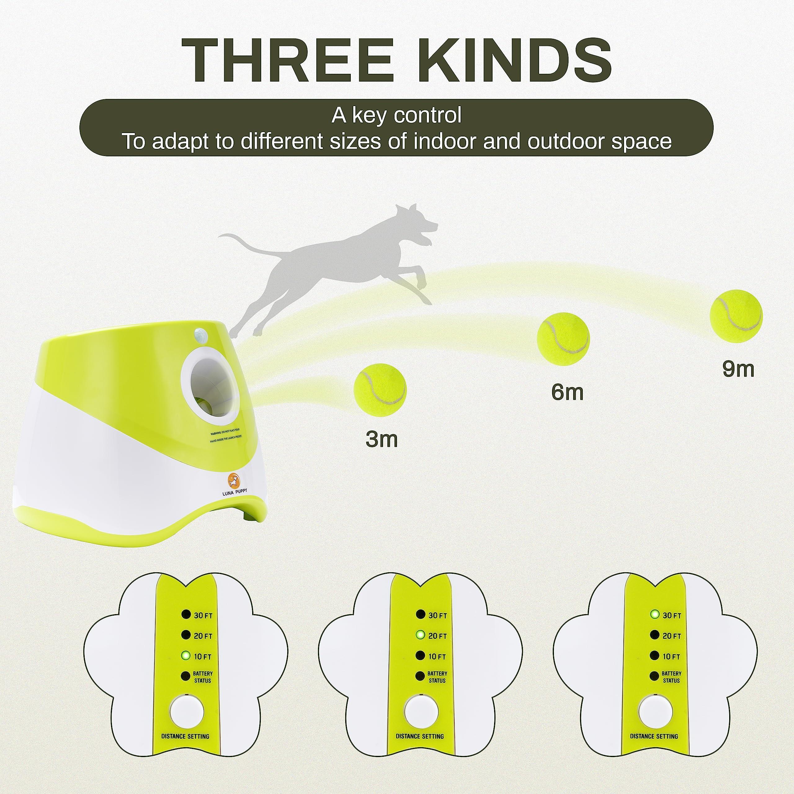 Elevon Automatic Dog Ball Launcher, Indoor/Outdoor Interactive Dog Toy with Three Ranges, Includes 6 Mini Tennis Balls and a Data Line, Suitable for Small and Medium-Sized Dogs, Green - Image 2