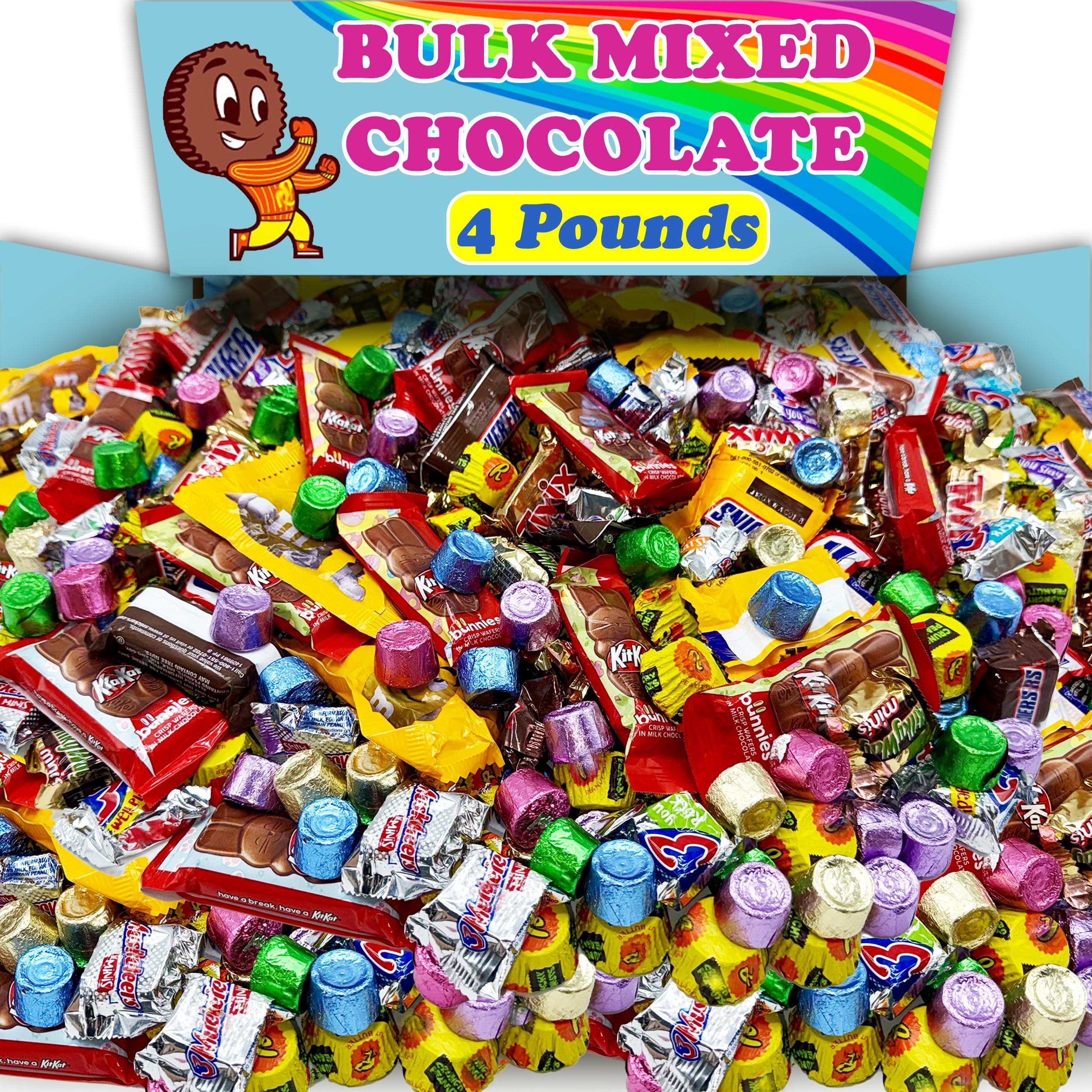 Bulk Chocolate Candy Mix, 4 Lbs Individually Wrapped Spring Variety Assortment, Includes Reese Peanut Butter Cups, Chocolate Bunny, Pastel Colored Candy, for Parties and Spring Decor