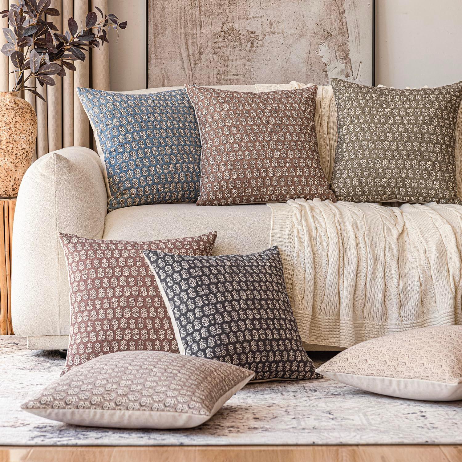 Foindtower Set of 2 Decorative Vintage Floral Print Throw Pillow Covers Neutral Modern Farmhouse Cushion Covers Boho Home Decor for Sofa Chair Couch Bedroom Living Room Outdoor,18×18 Inch,Tan Taupe - Image 7