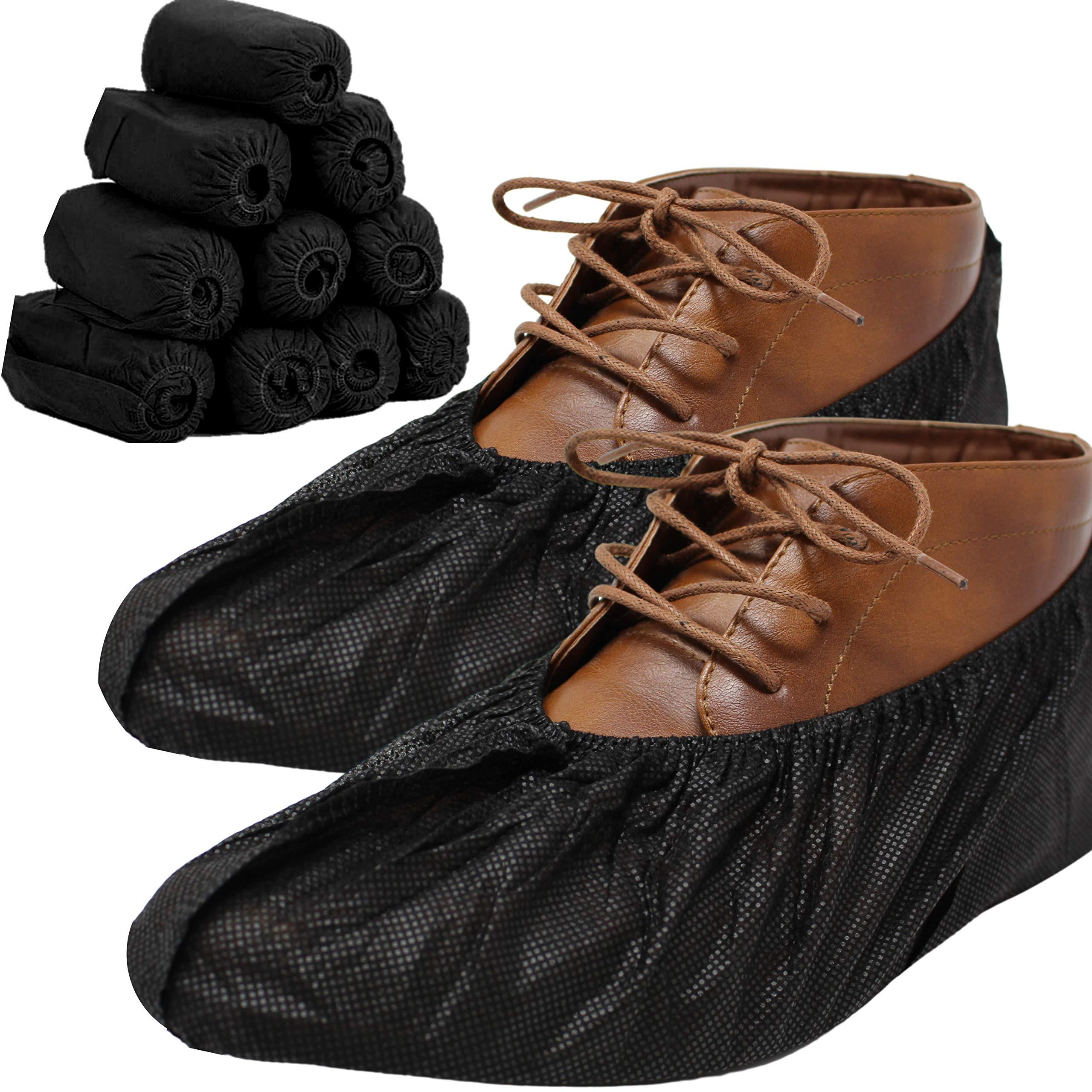 RE GOODS Shoe Covers - X Large Elastic Fit, Extra Thick, 100 Pack, Black Disposable Boot and Shoe Booties, Non Slip, Indoor Outdoor Use