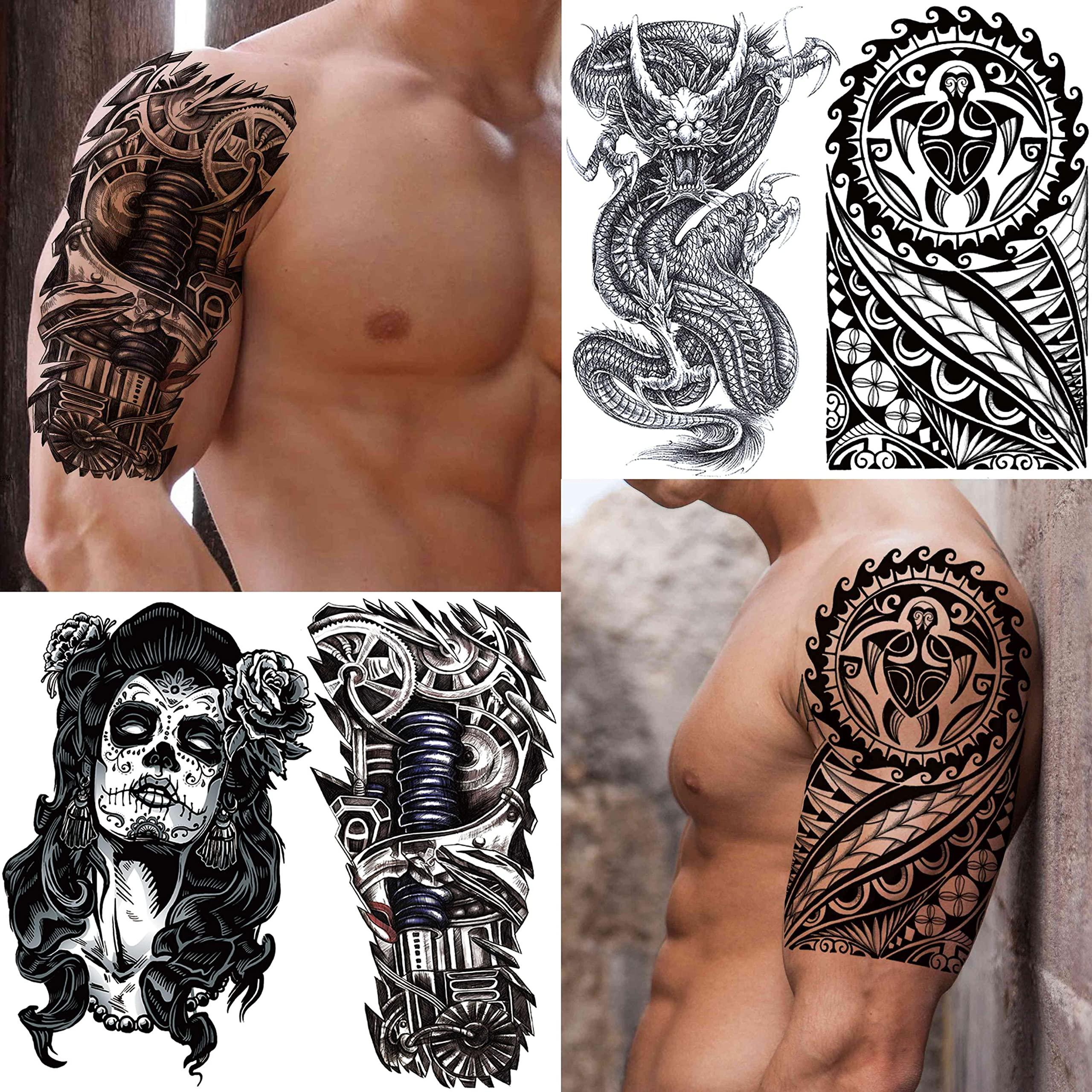 VANTATY 50 Sheets Black Temporary Tattoos For Men Adults Ealge Dragon Lion Wolf Animals For Women Neck Arm Thigh, Fake Small Skull Tattoo Sticker For Kids Children Boys Girls Tatoos - Image 3