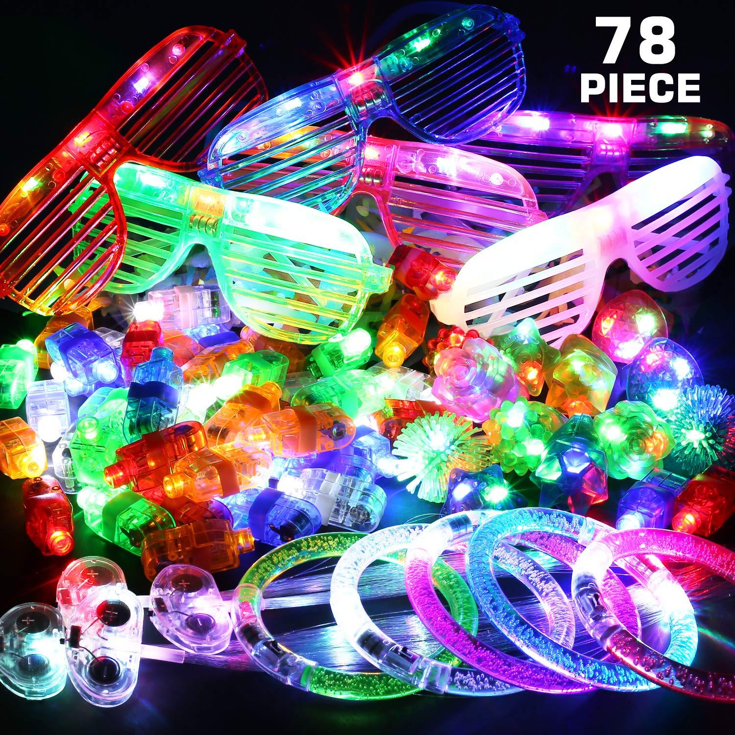 78PCs LED Light Up Toy Party Favors/Supplies Bulk Glow In The Dark For Adult Kids Birthday Halloween With 50 Finger Light, 12 Jelly Ring, 6 Flashing Glasses, 5 Bracelet, 5 Fiber Optic Hair Light - Image 6