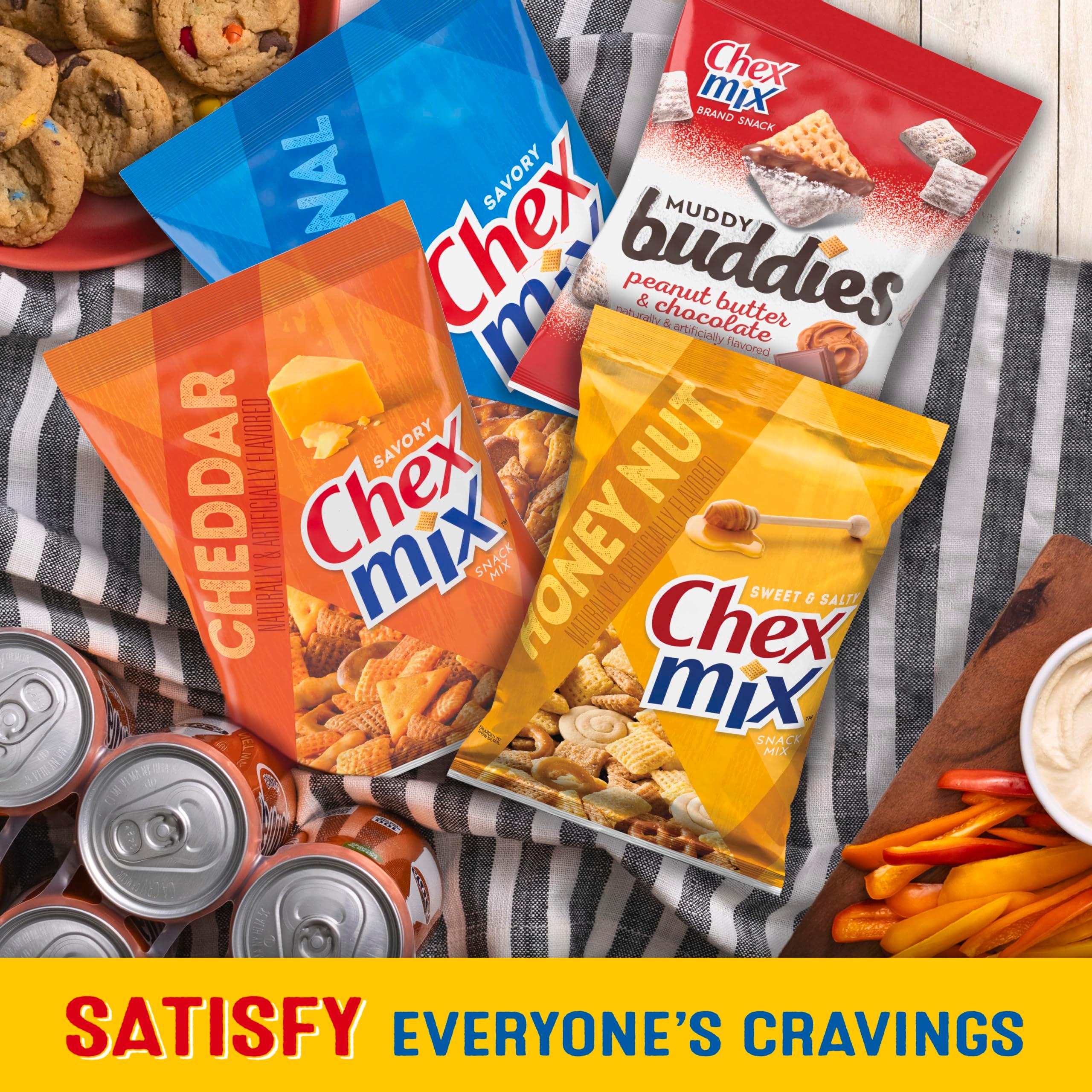 Sweet & Salty Snack Variety Pack, Muddy Buddies Peanut Butter & Chocolate, Chex Mix Traditional, Cheddar & Honey Nut, 35 oz (20 Bags) - Image 6